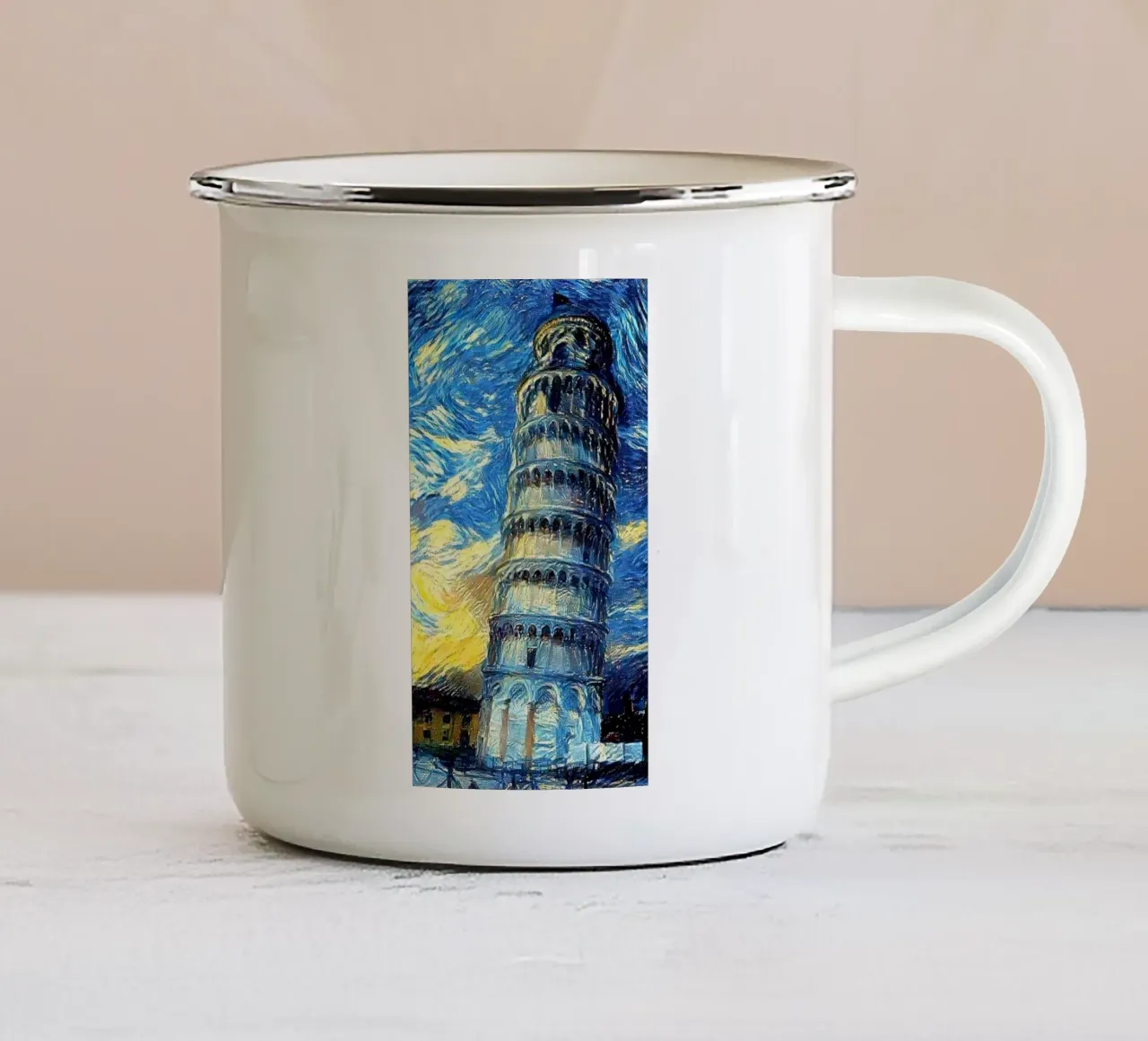 torre pendente di pisa in una notte stellata tazza in smalto da Piper Shop Oke