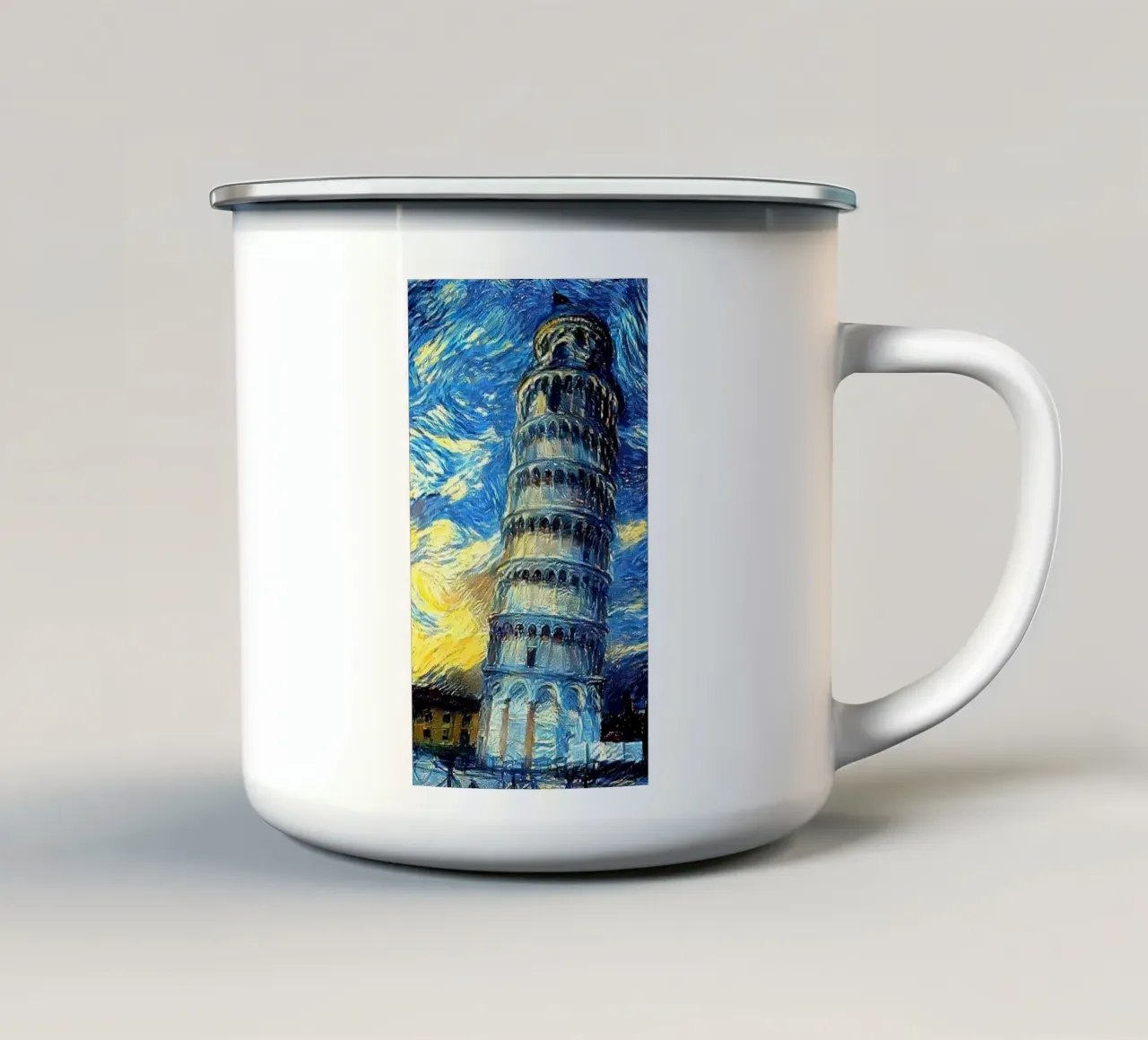 torre pendente di pisa in una notte stellata tazza in smalto da Piper Shop Oke