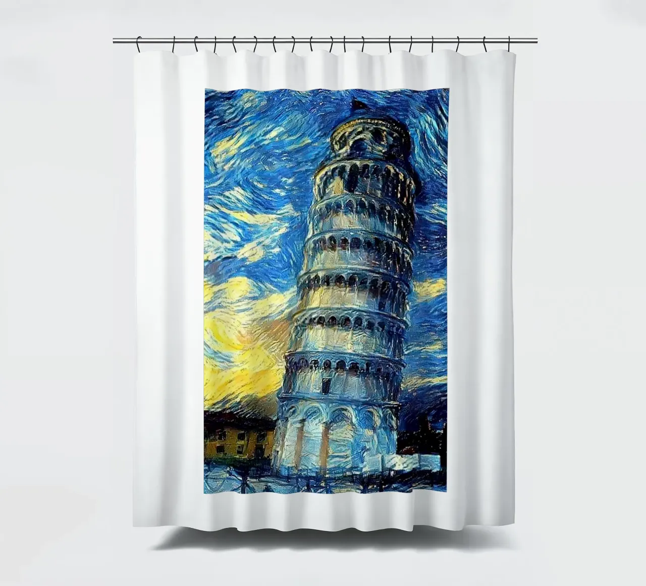 torre pendente di pisa in una notte stellata tenda da doccia da Piper Shop Oke