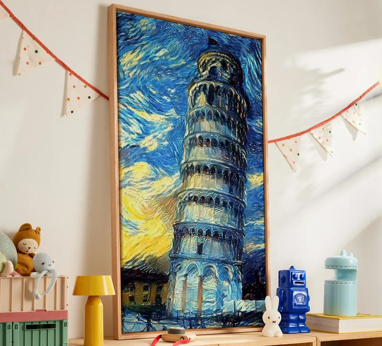 torre pendente di pisa in una notte stellata tela con Cornice a cassetta da Piper Shop Oke