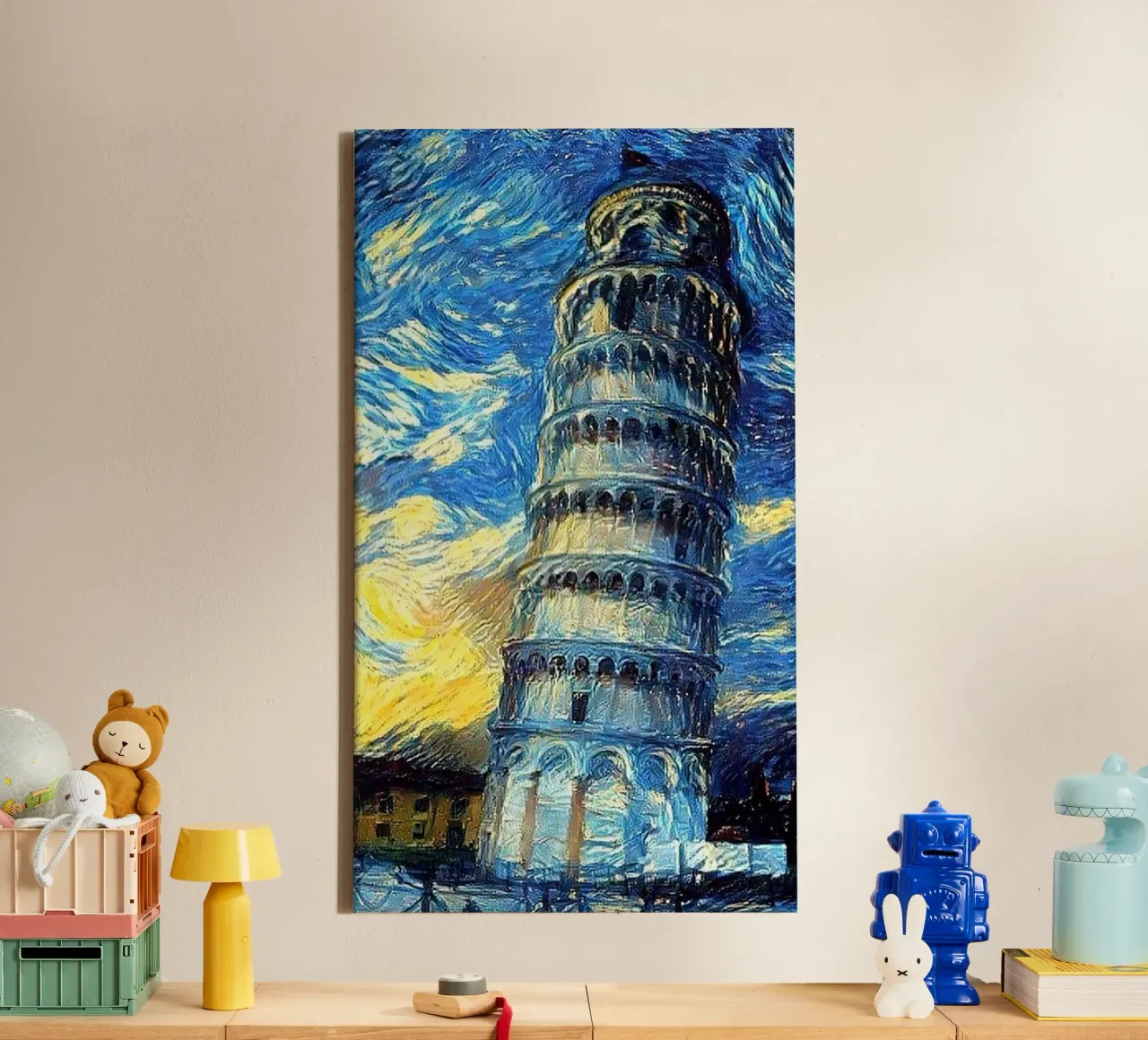 torre pendente di pisa in una notte stellata tela con Cornice a cassetta da Piper Shop Oke