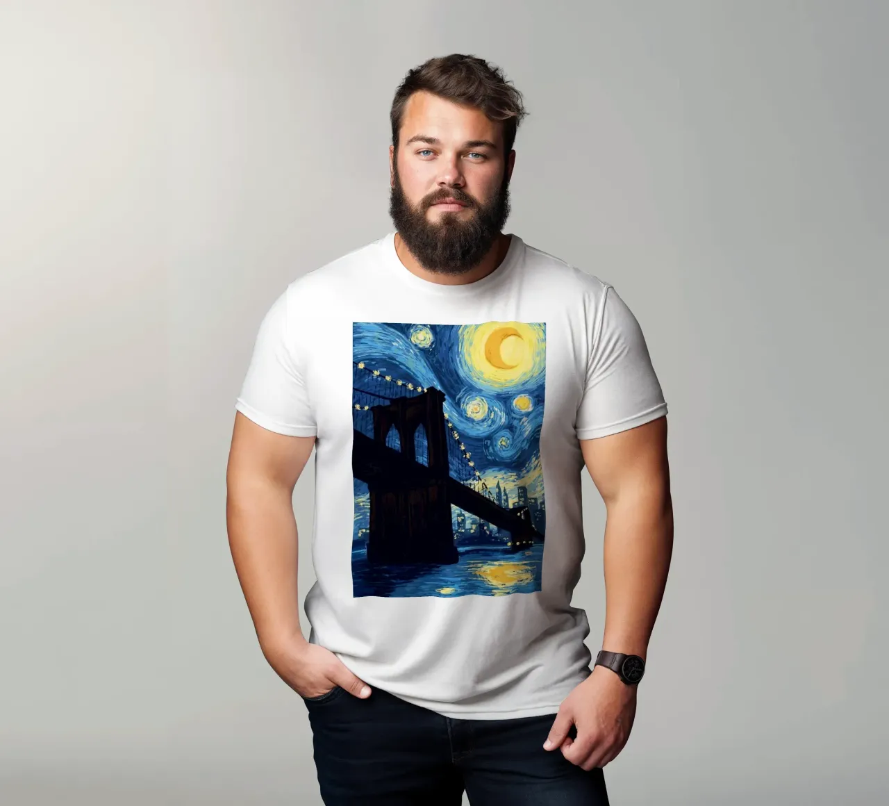 silhouette di un ponte di notte t-shirt da Piper Shop Oke