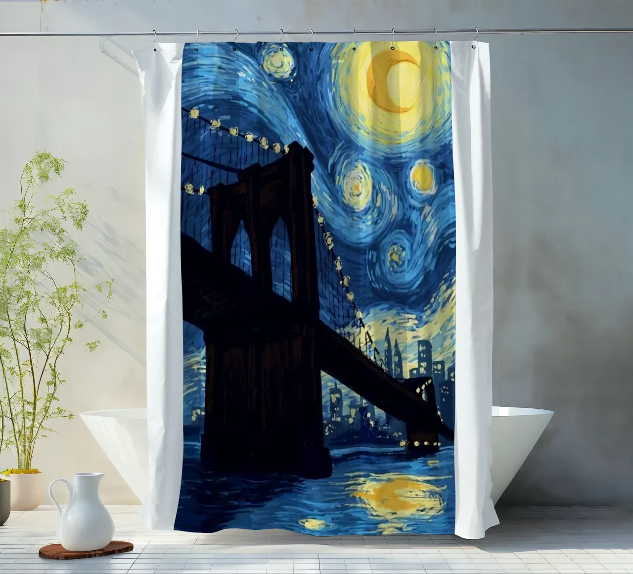 silhouette di un ponte di notte tenda da doccia da Piper Shop Oke