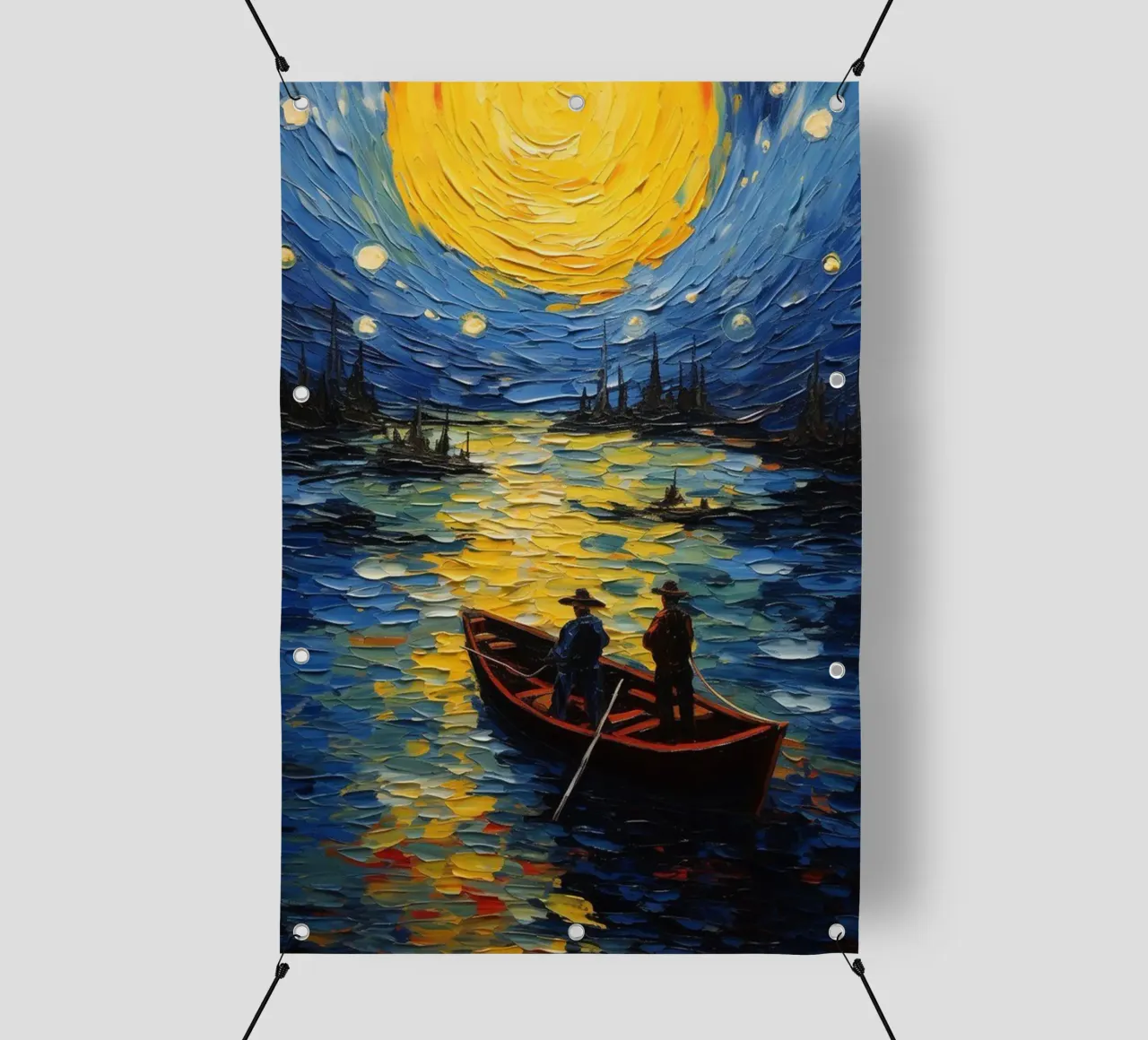 pescatori che pescano di notte telo in pvc da Piper Shop Oke