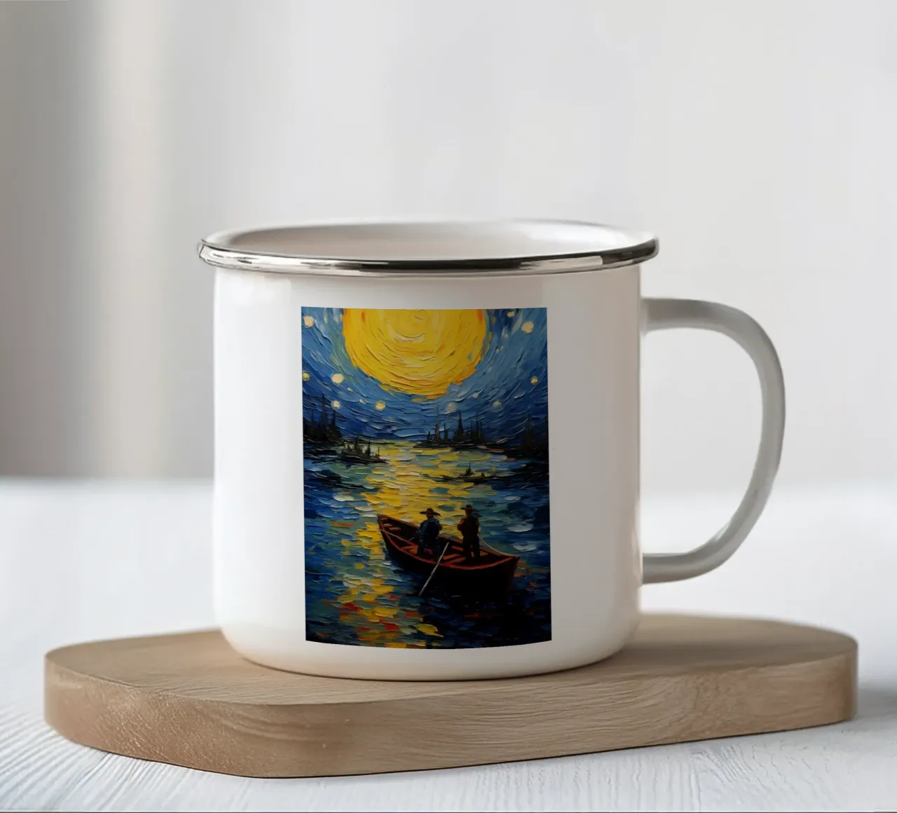 pescatori che pescano di notte tazza in smalto da Piper Shop Oke