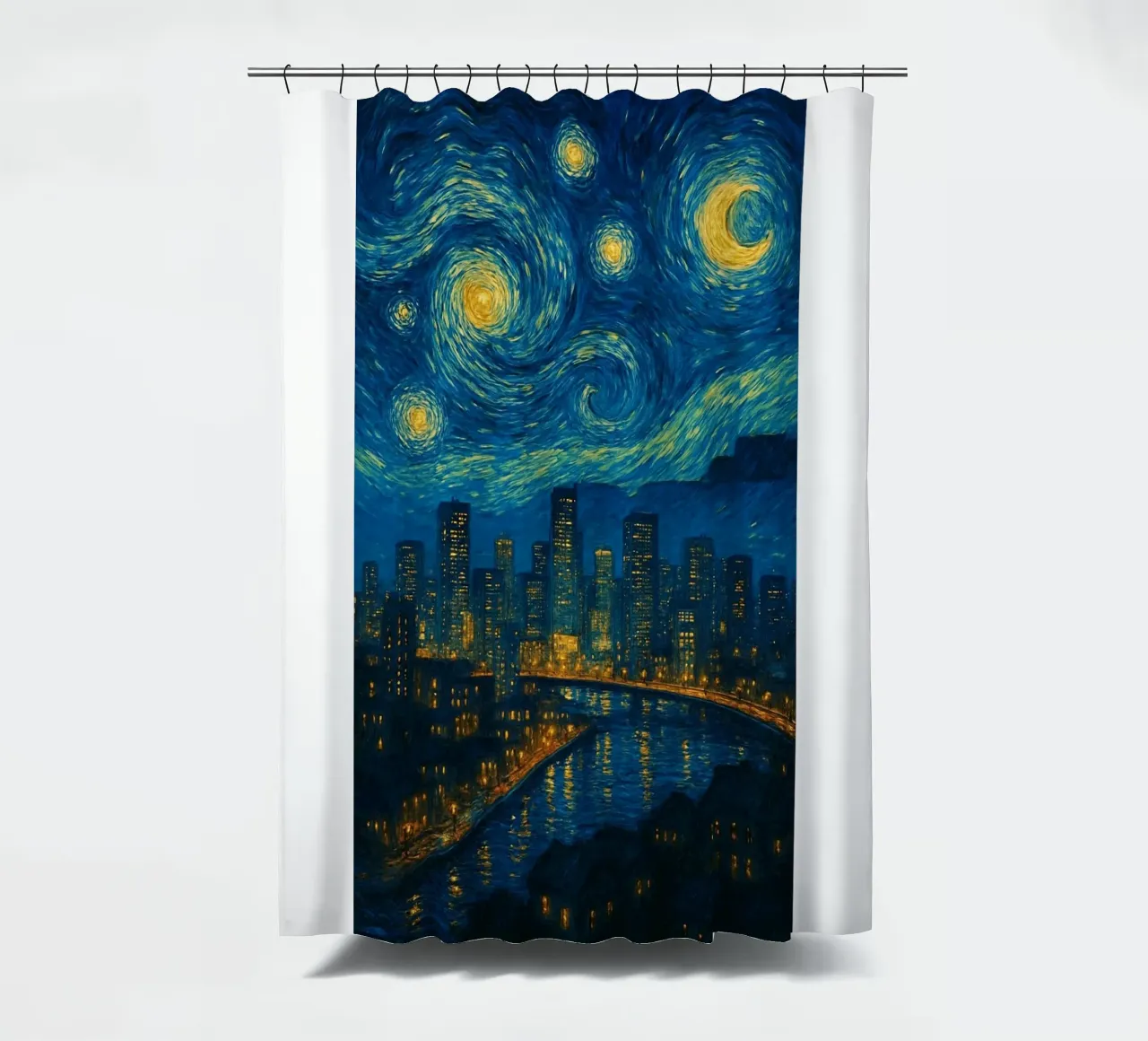 city view at night on a clear day shower curtain by Piper Shop Oke
