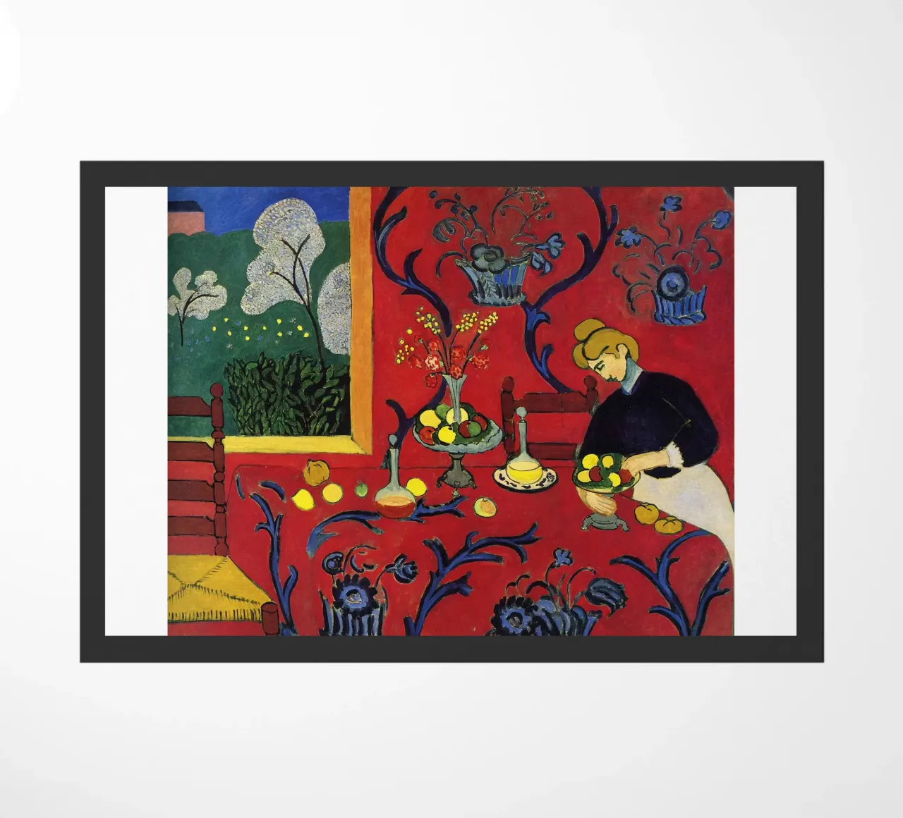 vue intérieure d'une table luxueuse décorée de fruits paillasson de sazkia art
