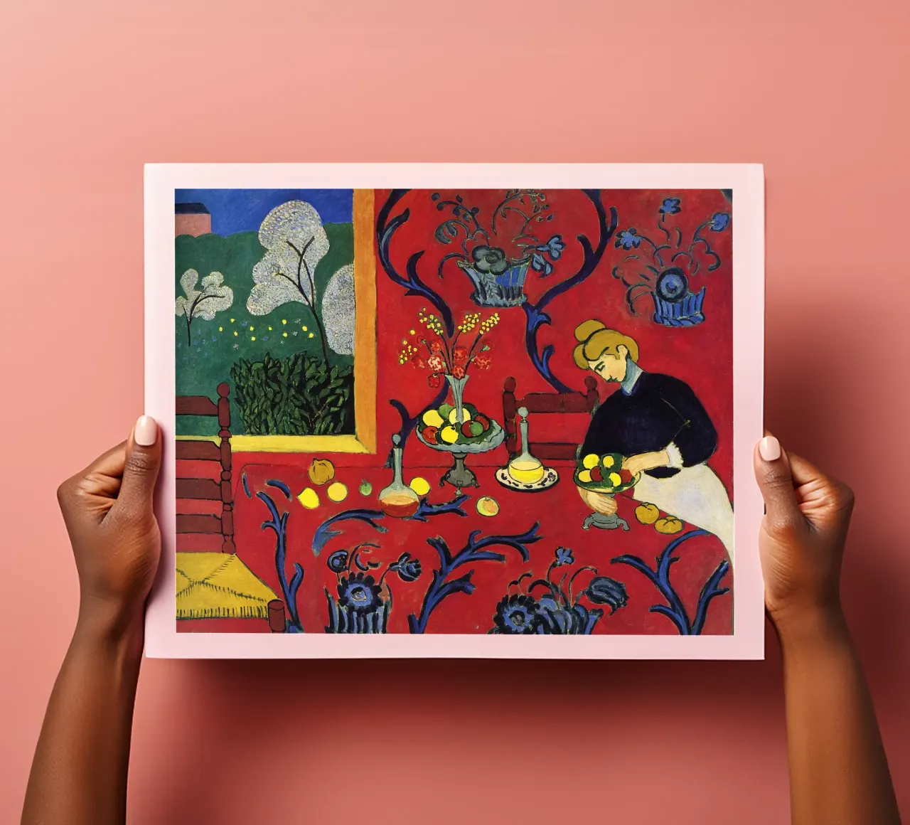 vue intérieure d'une table luxueuse décorée de fruits planche autocollant de sazkia art