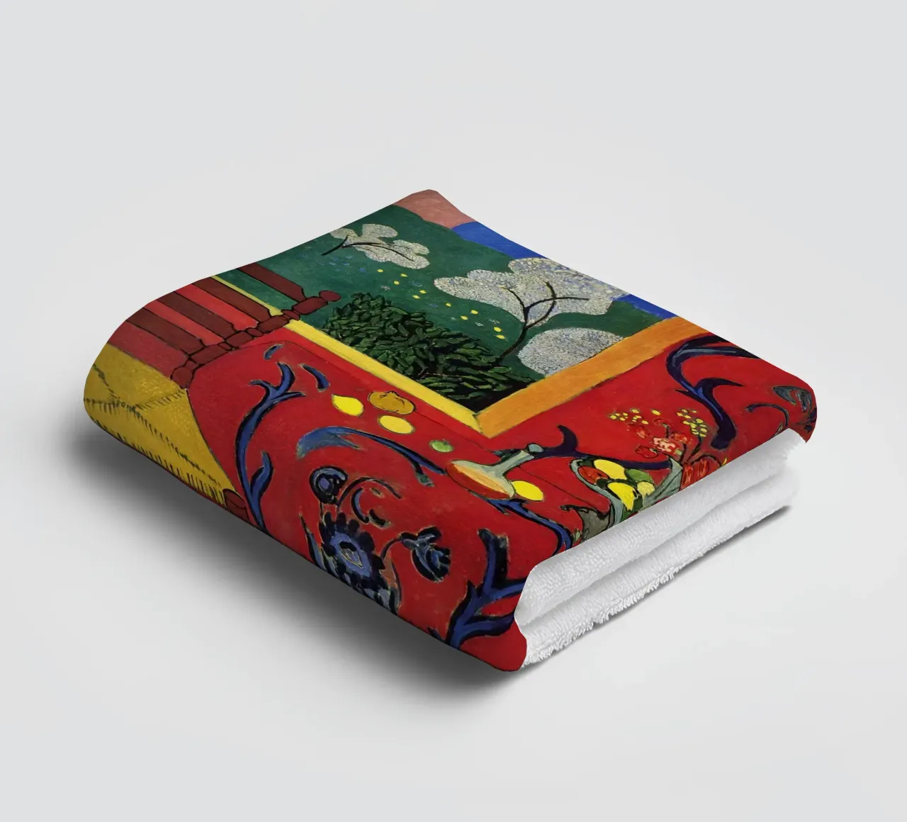 vue intérieure d'une table luxueuse décorée de fruits serviette de bain de sazkia art