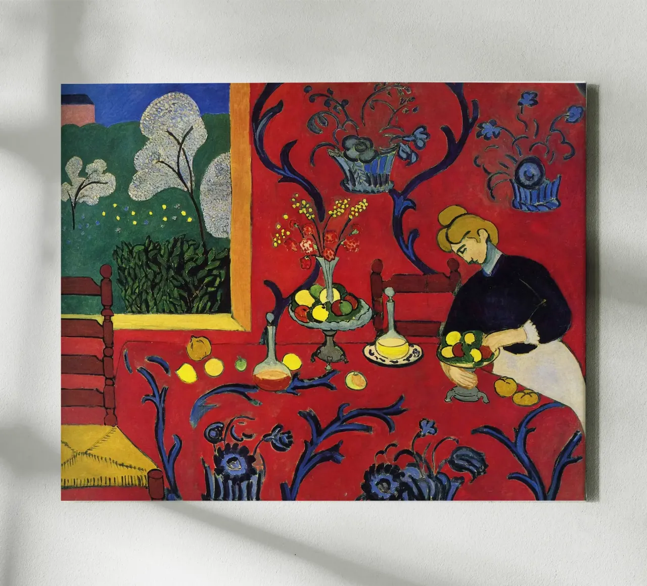 vue intérieure d'une table luxueuse décorée de fruits toile avec Caisse américaine de sazkia art