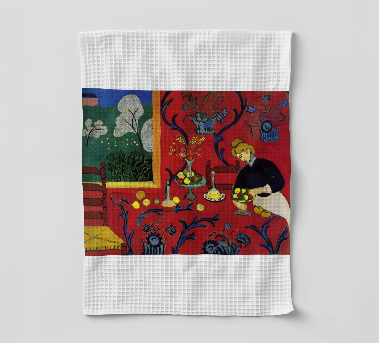 vue intérieure d'une table luxueuse décorée de fruits torchon de sazkia art