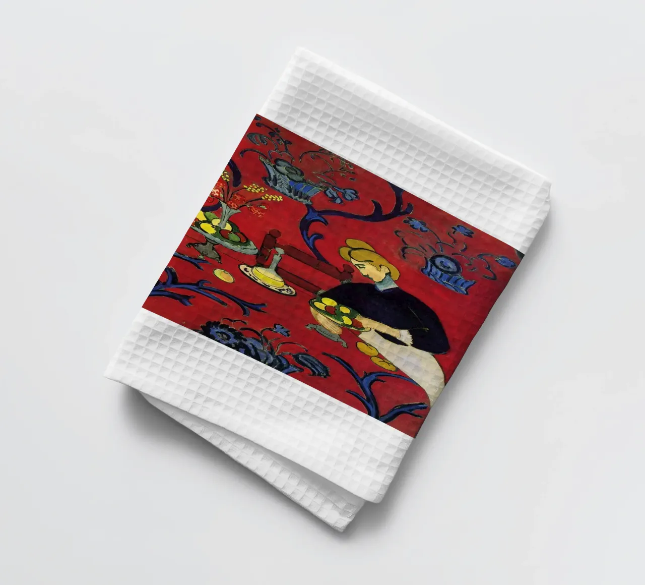 vue intérieure d'une table luxueuse décorée de fruits torchon de sazkia art