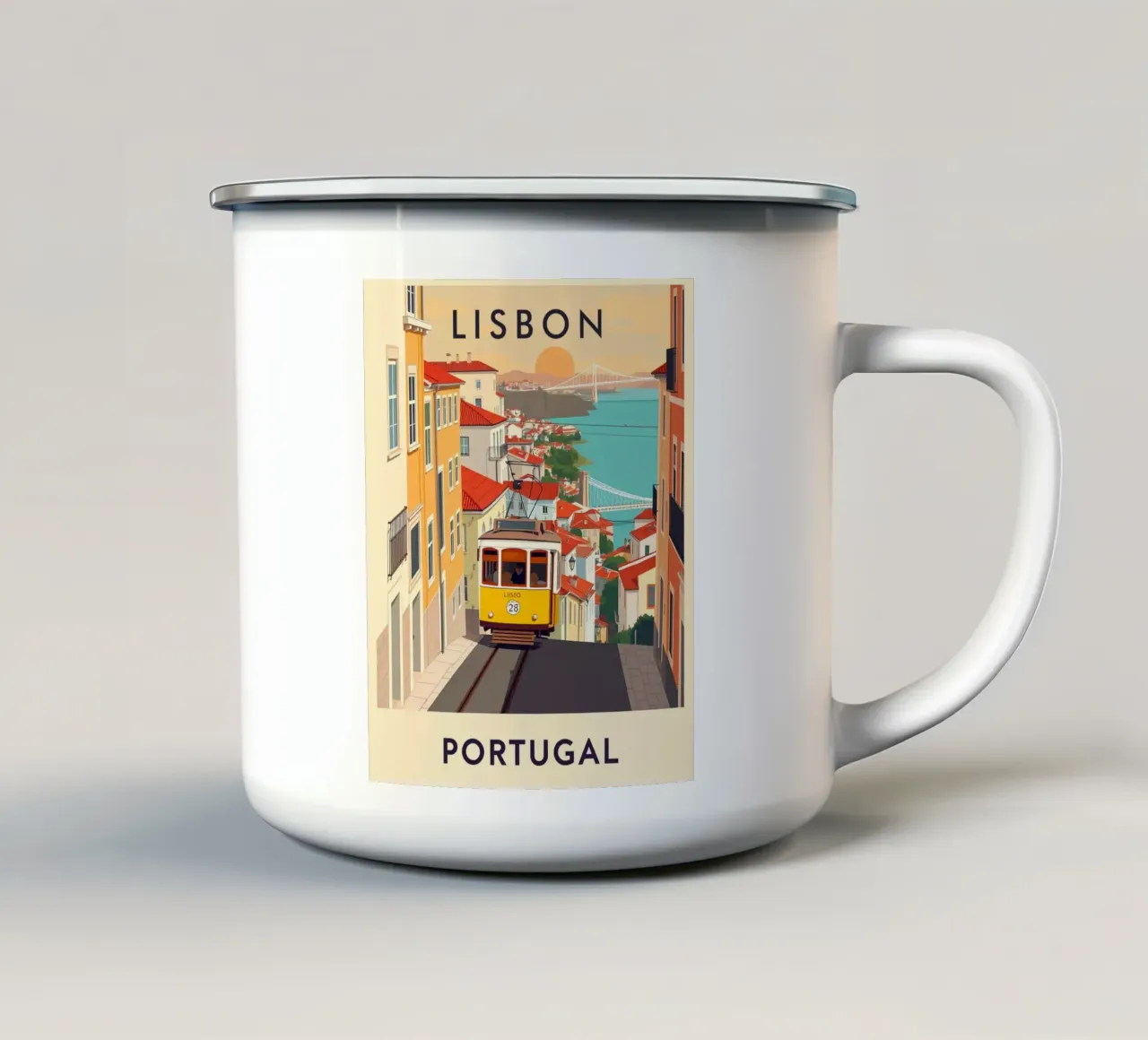 Lisbona Viaggio d'epoca tazza in smalto da HicksShop