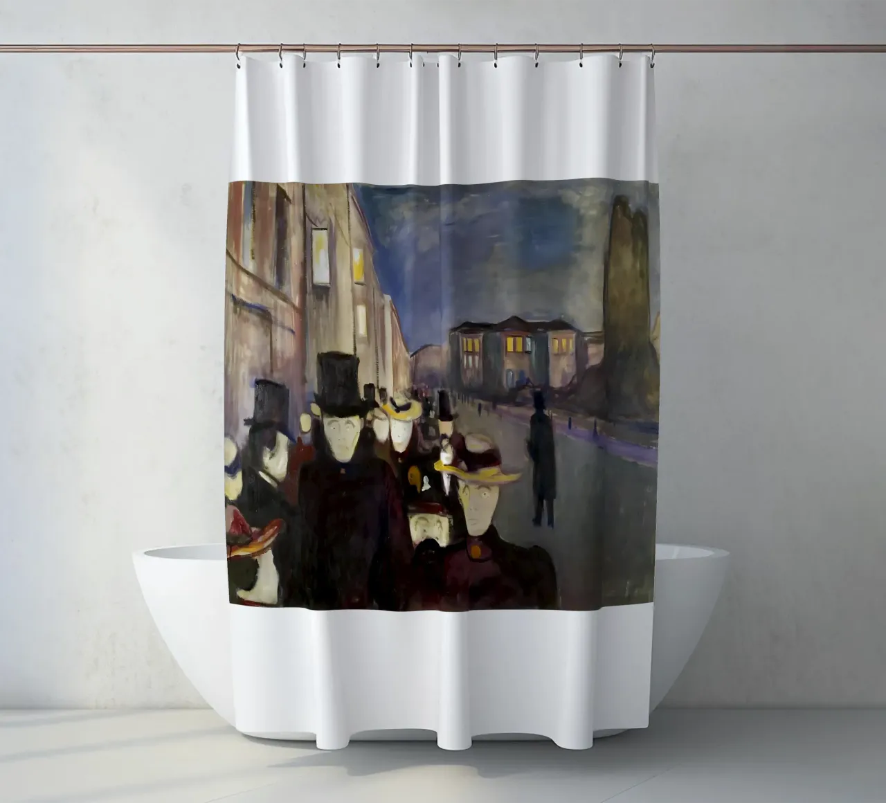 Sera in via Karl Johan di Edvard Munch tenda da doccia da kaitlinparkershop