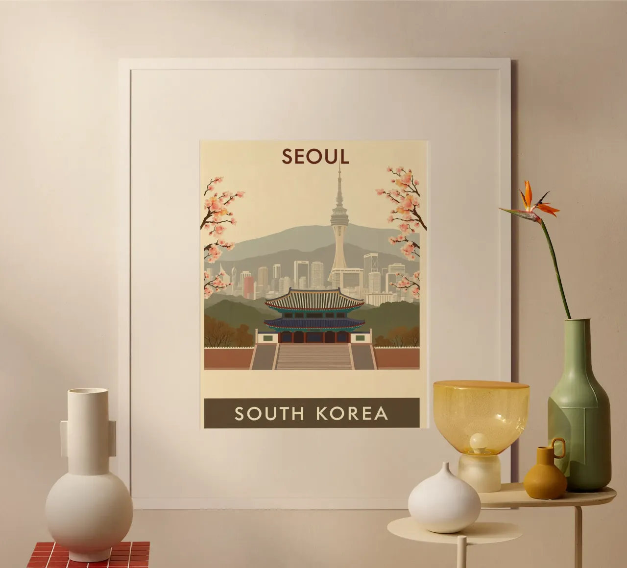 Viaggio vintage a Seul poster con telaio in alluminio da HicksShop