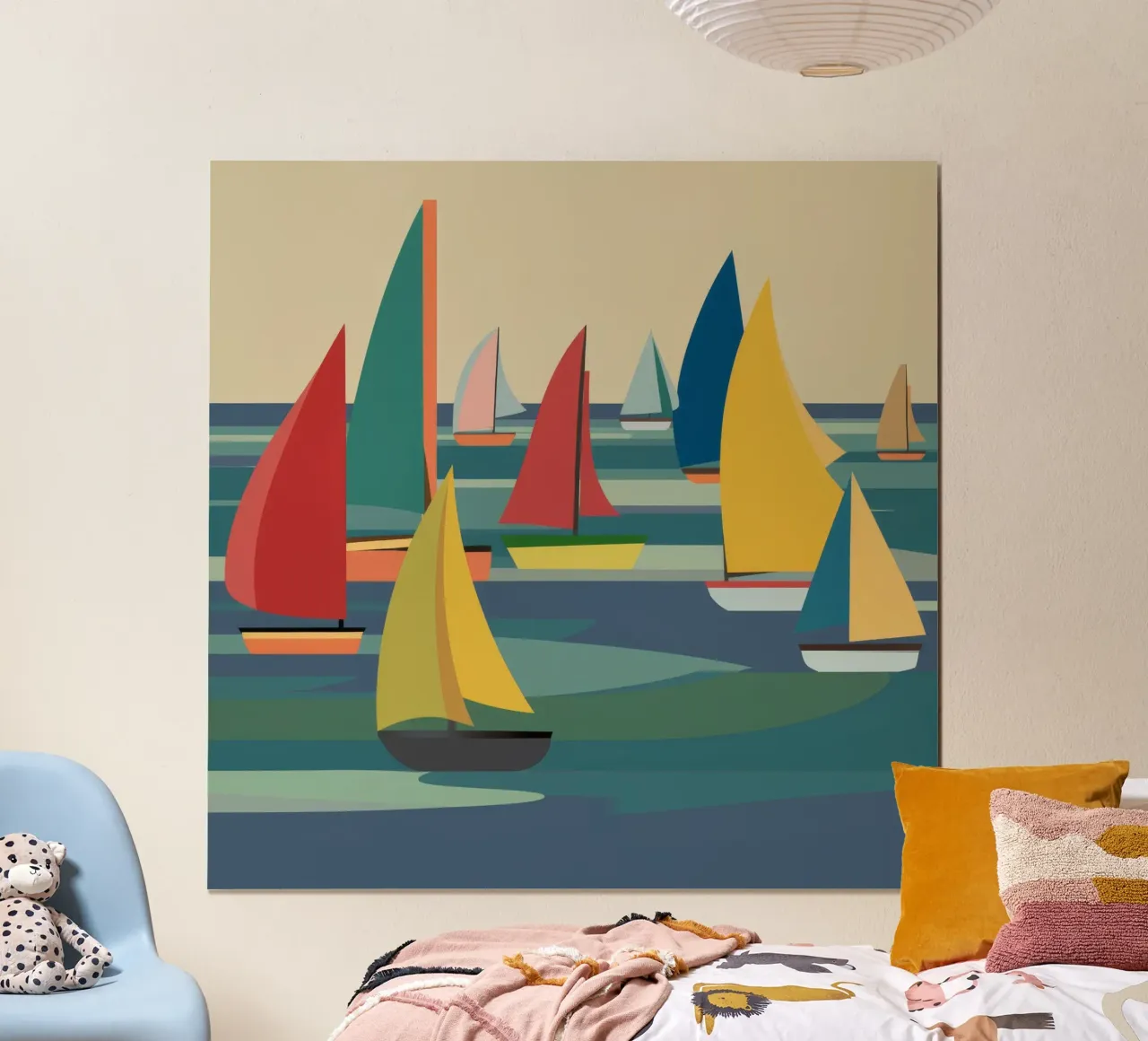Regata di barche a vela colorate poster con telaio in legno da FadeAura