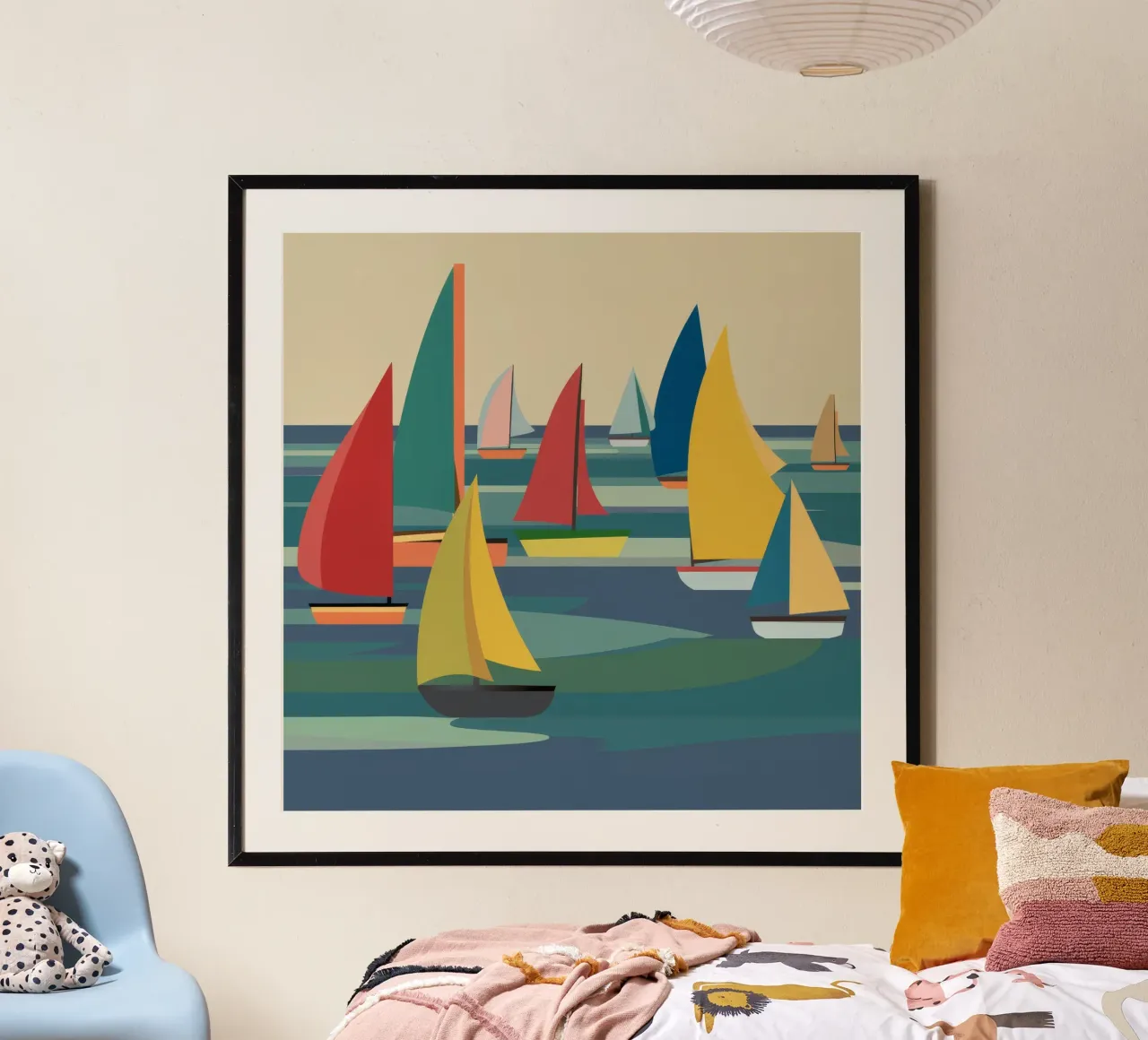 Regata di barche a vela colorate poster con telaio in legno da FadeAura