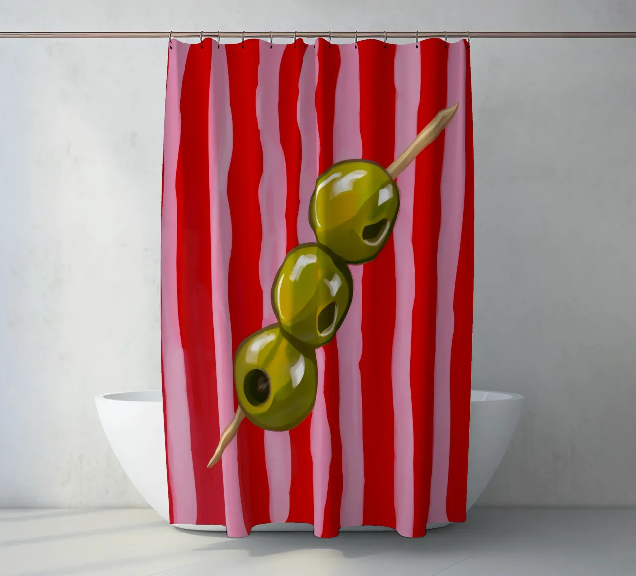 Olive Spieß Streifen Duschvorhang von Stone Decade