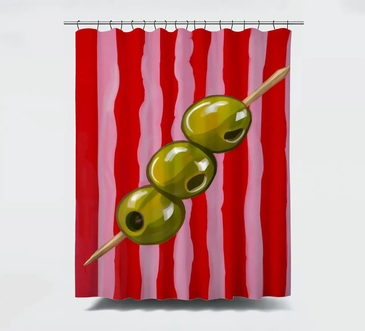 Olive Spieß Streifen Duschvorhang von Stone Decade