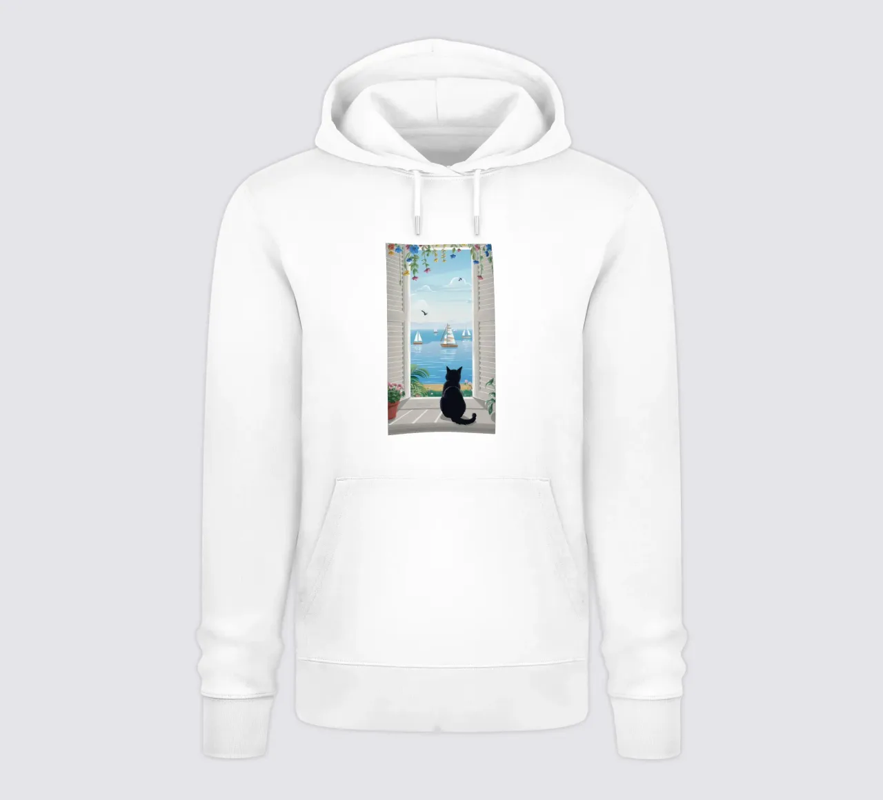 Window Cat Harbor View hoodie by FadeAura