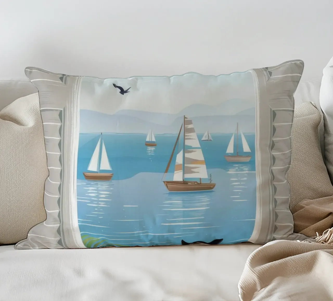 Window Cat Harbor View decorative cushion by FadeAura