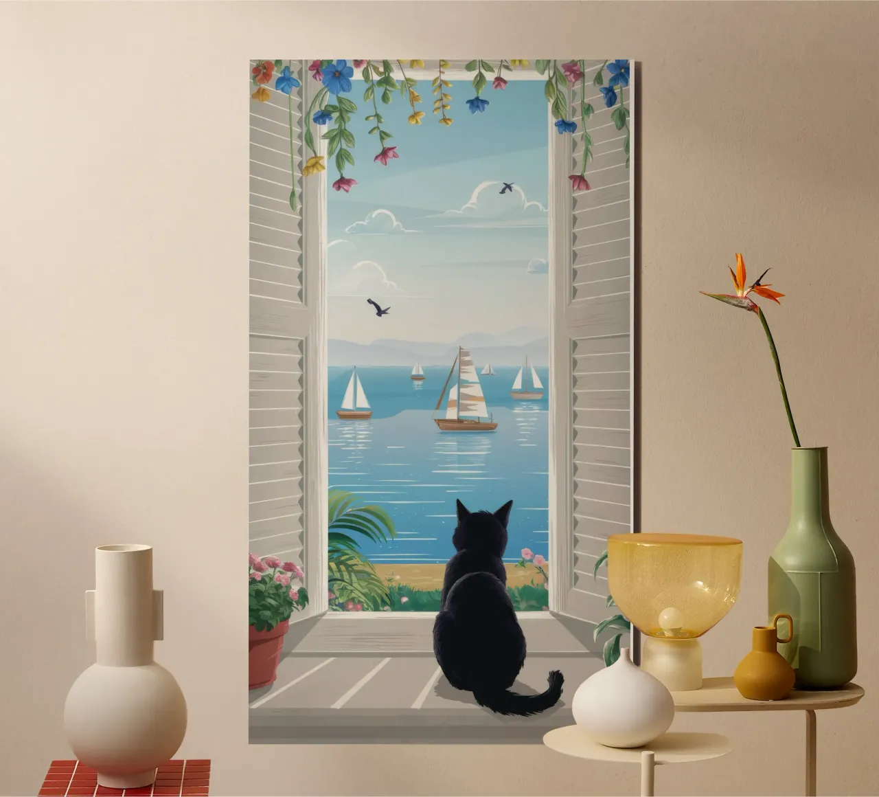 Window Cat Harbor View alu-dibond by FadeAura