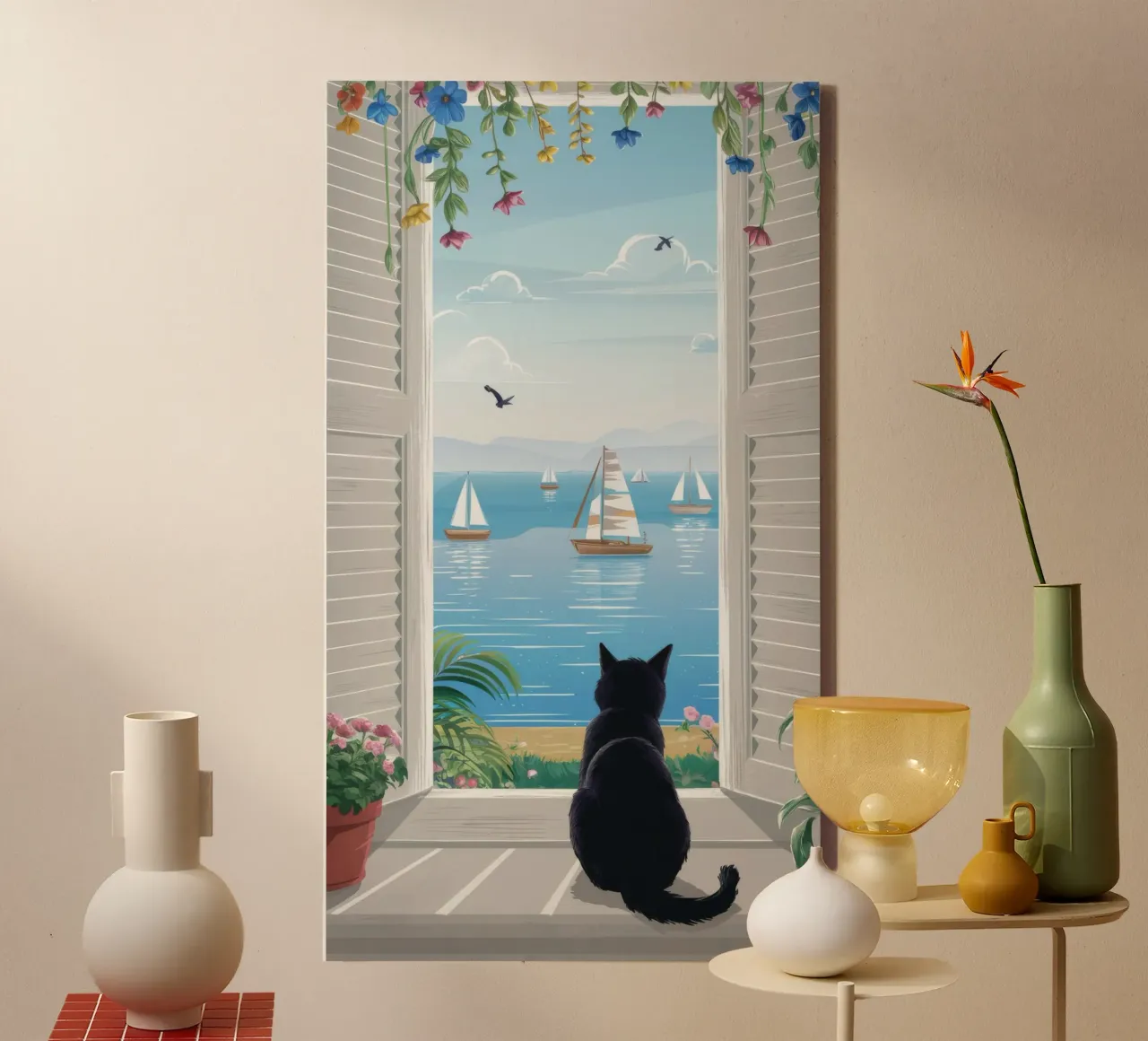 Window Cat Harbor View canvas by FadeAura