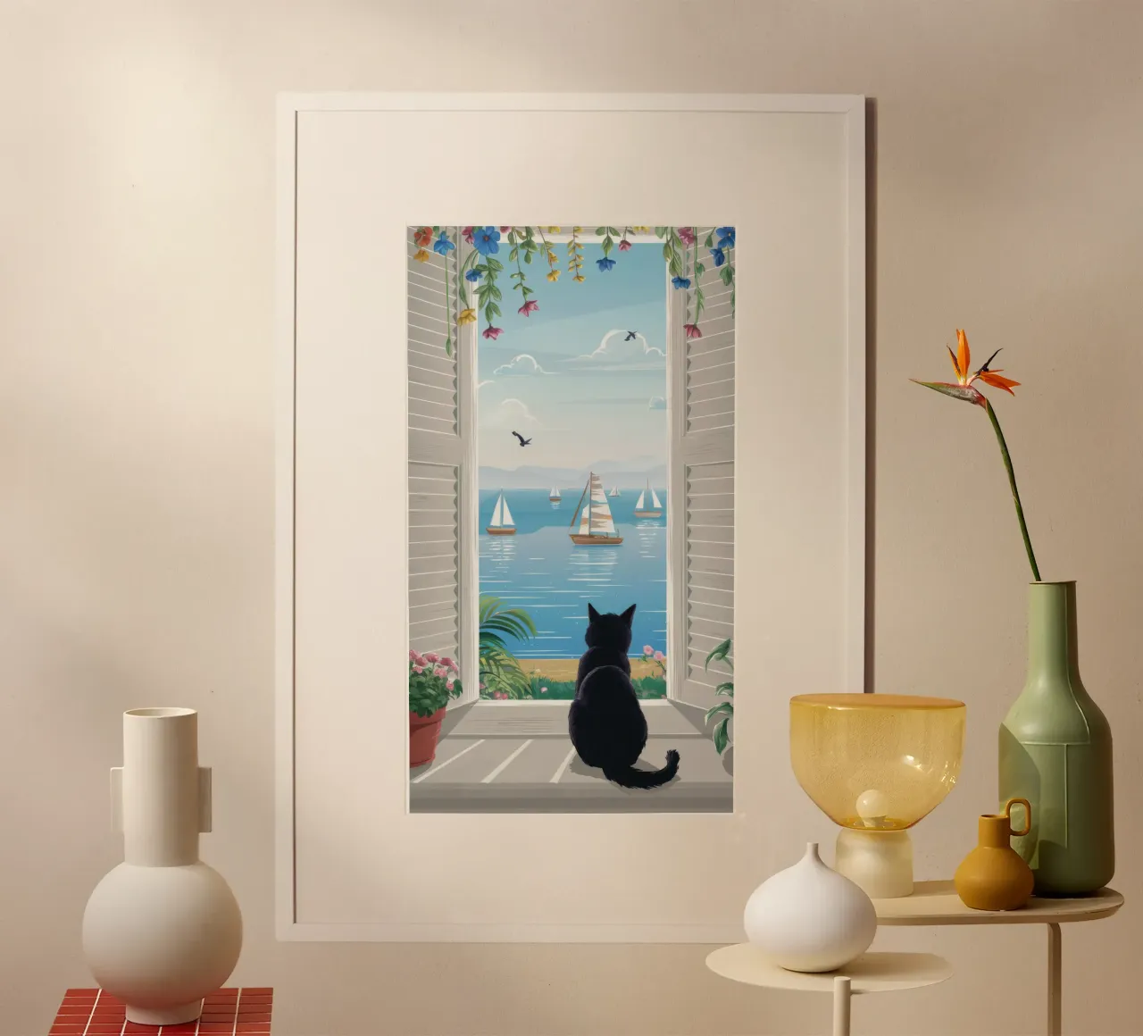 Window Cat Harbor View hahnemühle by FadeAura