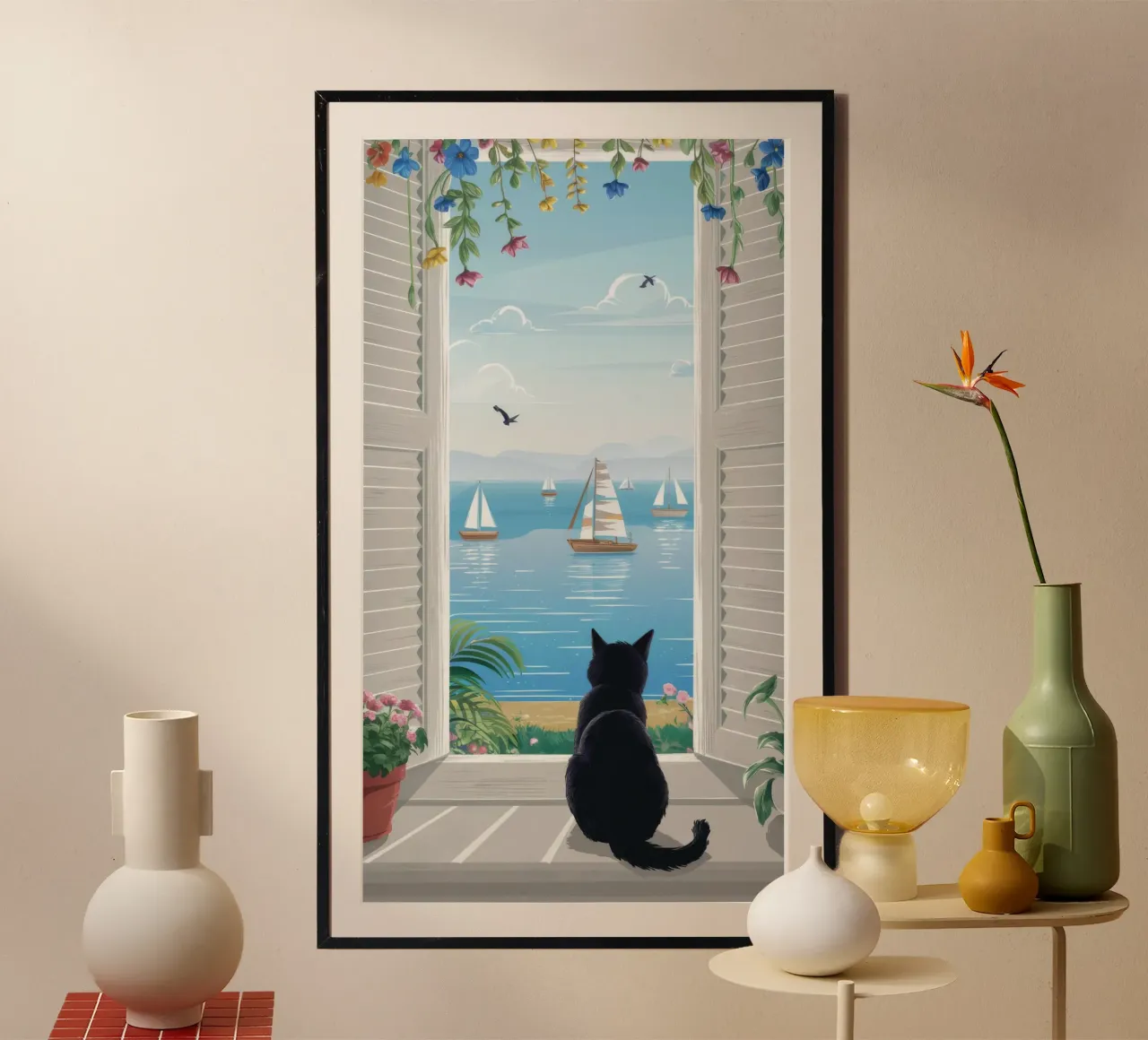 Window Cat Harbor View hahnemühle by FadeAura
