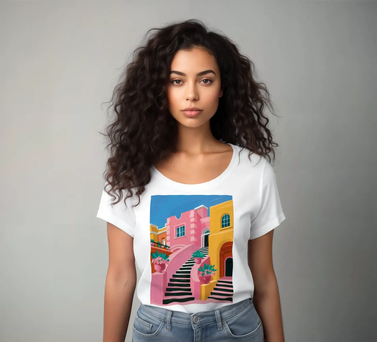 Pink Steps Perspective women's fitted t-shirt by Muse Artworks