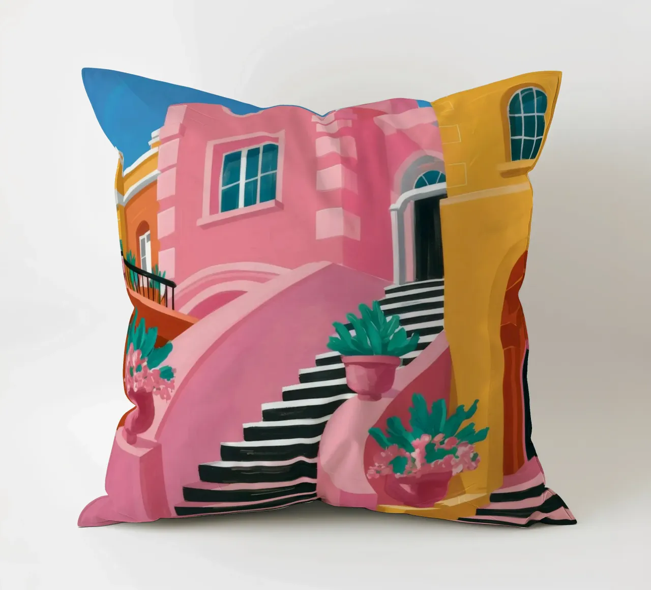 Pink Steps Perspective decorative cushion by Muse Artworks