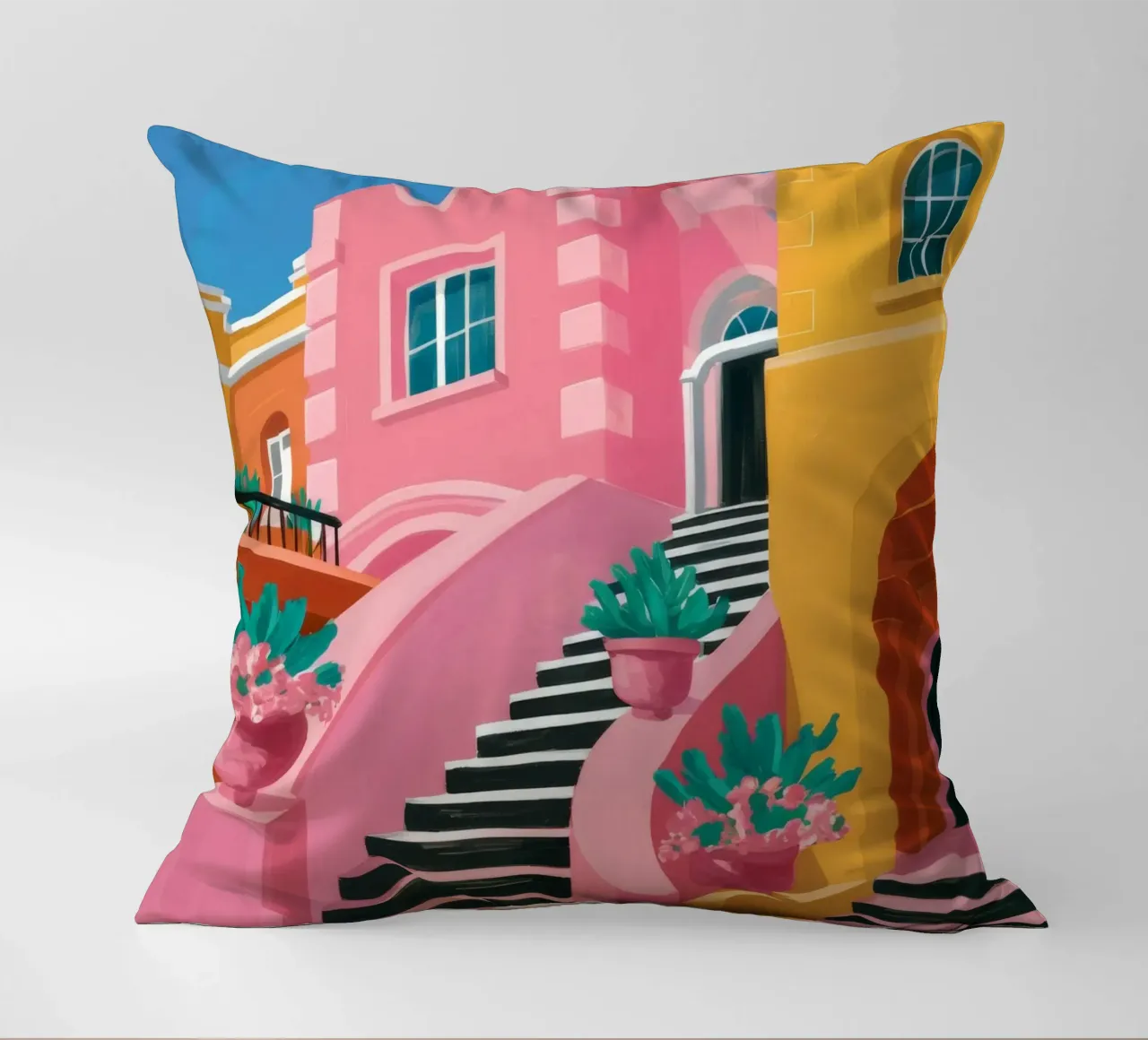 Pink Steps Perspective decorative cushion by Muse Artworks