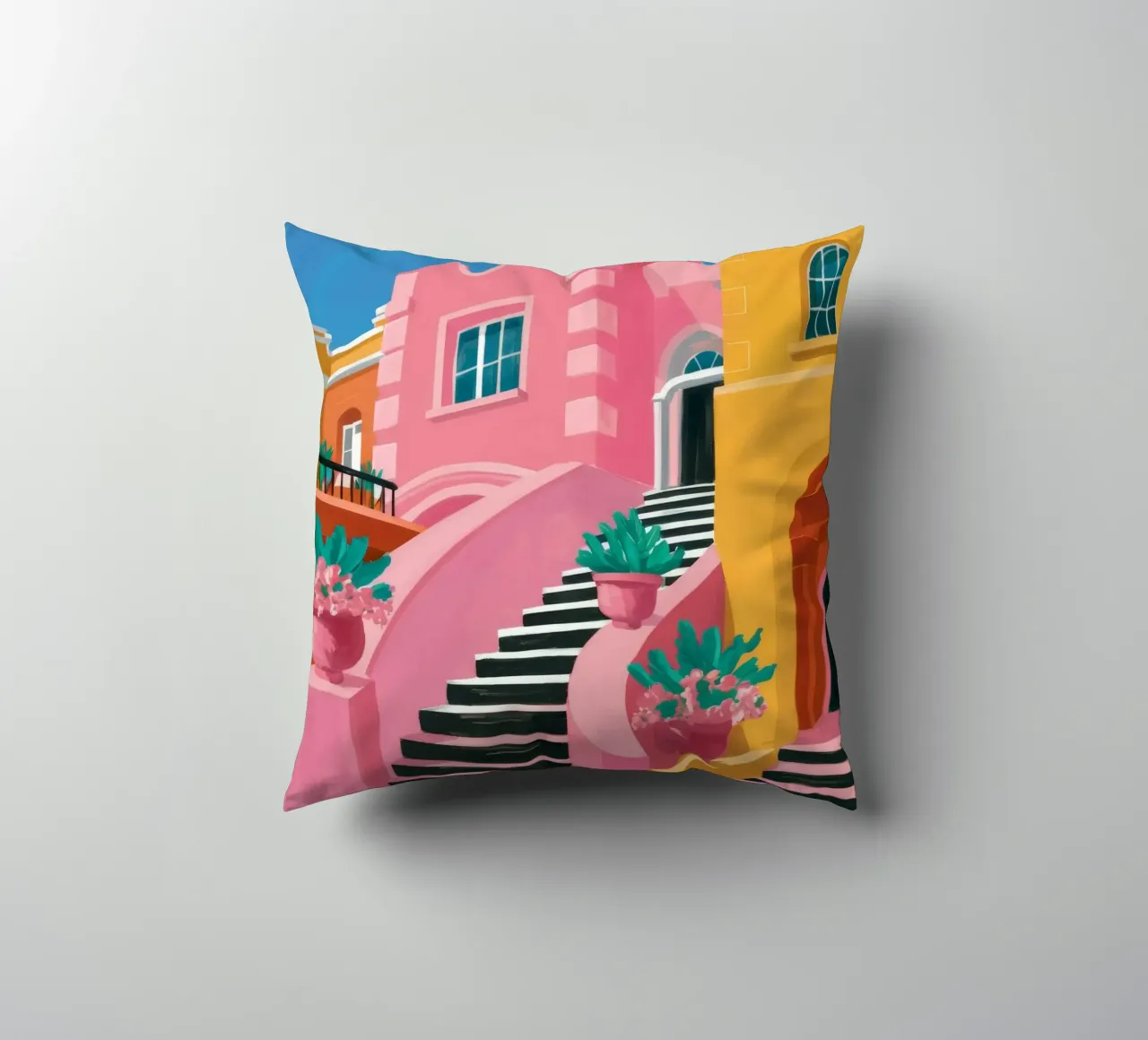 Pink Steps Perspective decorative cushion by Muse Artworks