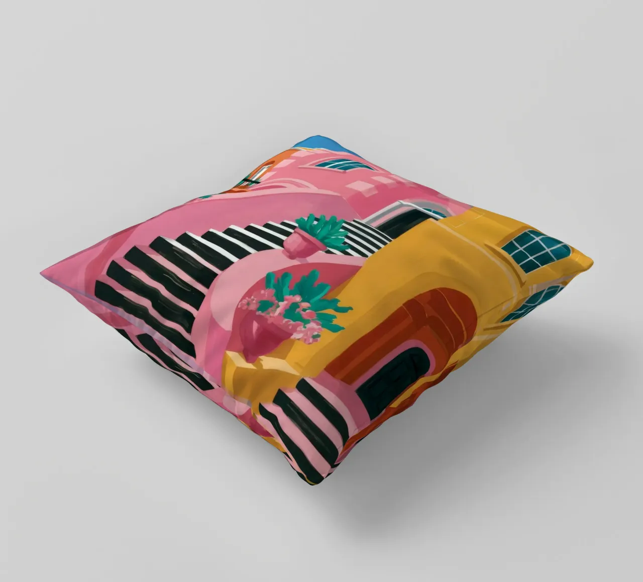 Pink Steps Perspective decorative cushion by Muse Artworks