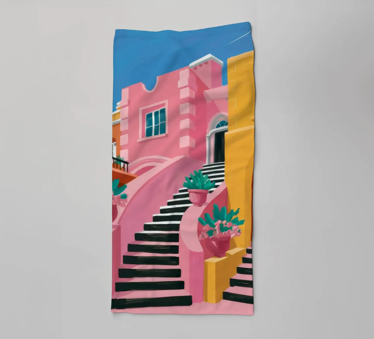 Pink Steps Perspective towel by Muse Artworks