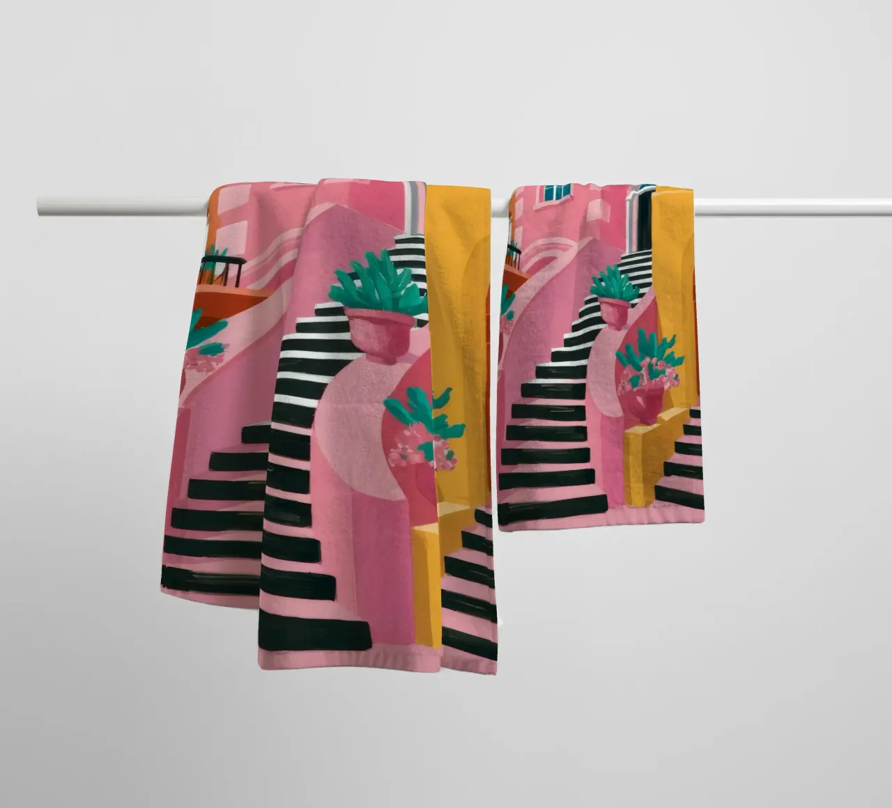 Pink Steps Perspective towel by Muse Artworks