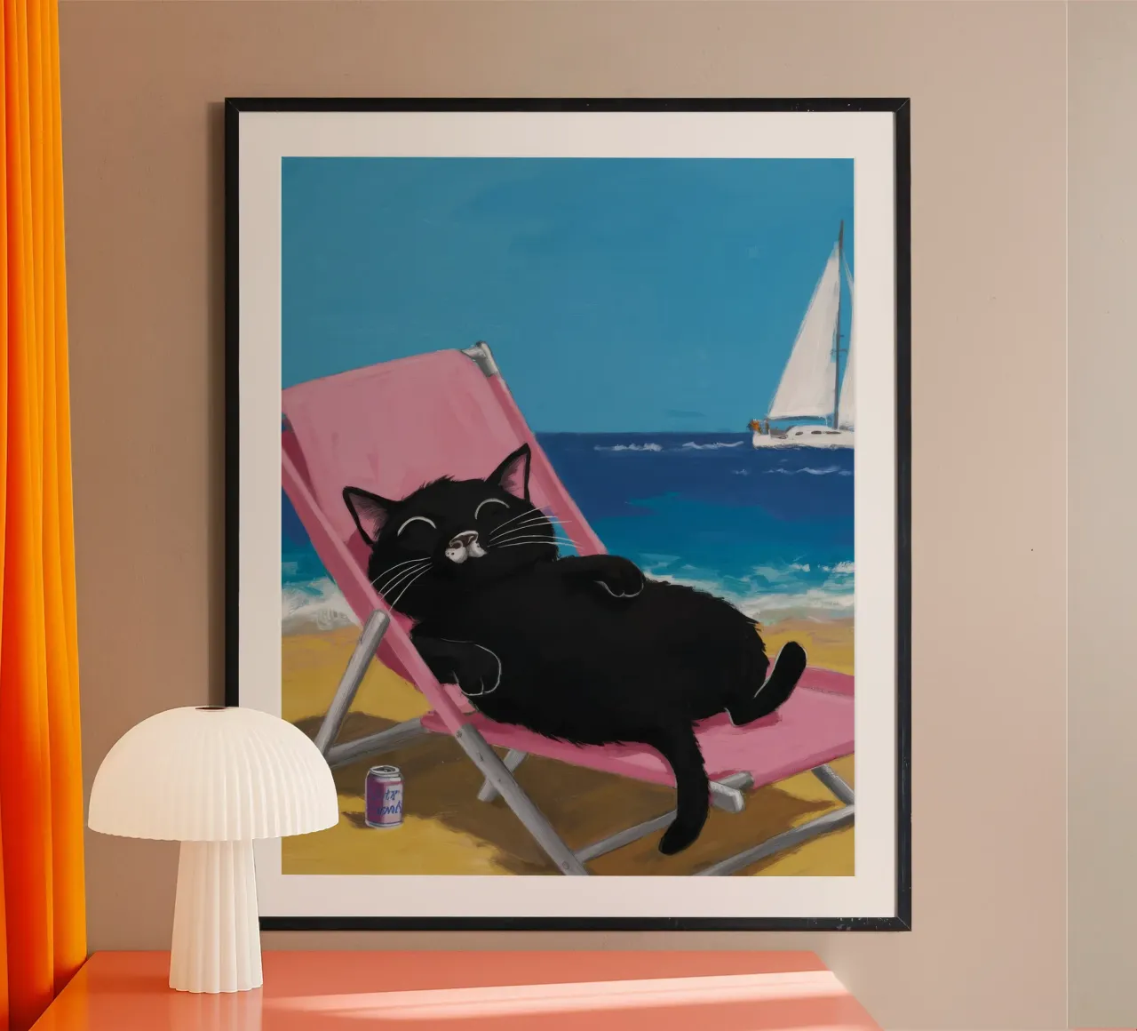 Gatto da spiaggia poster con telaio in legno da FadeAura