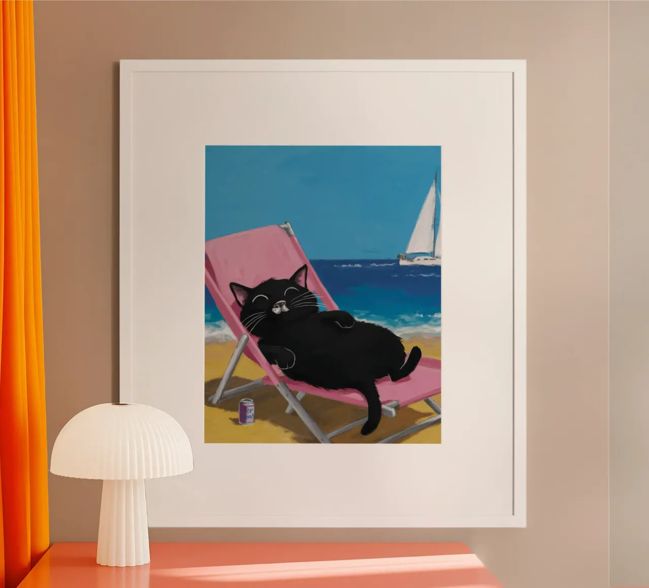 Gatto da spiaggia poster con telaio in legno da FadeAura