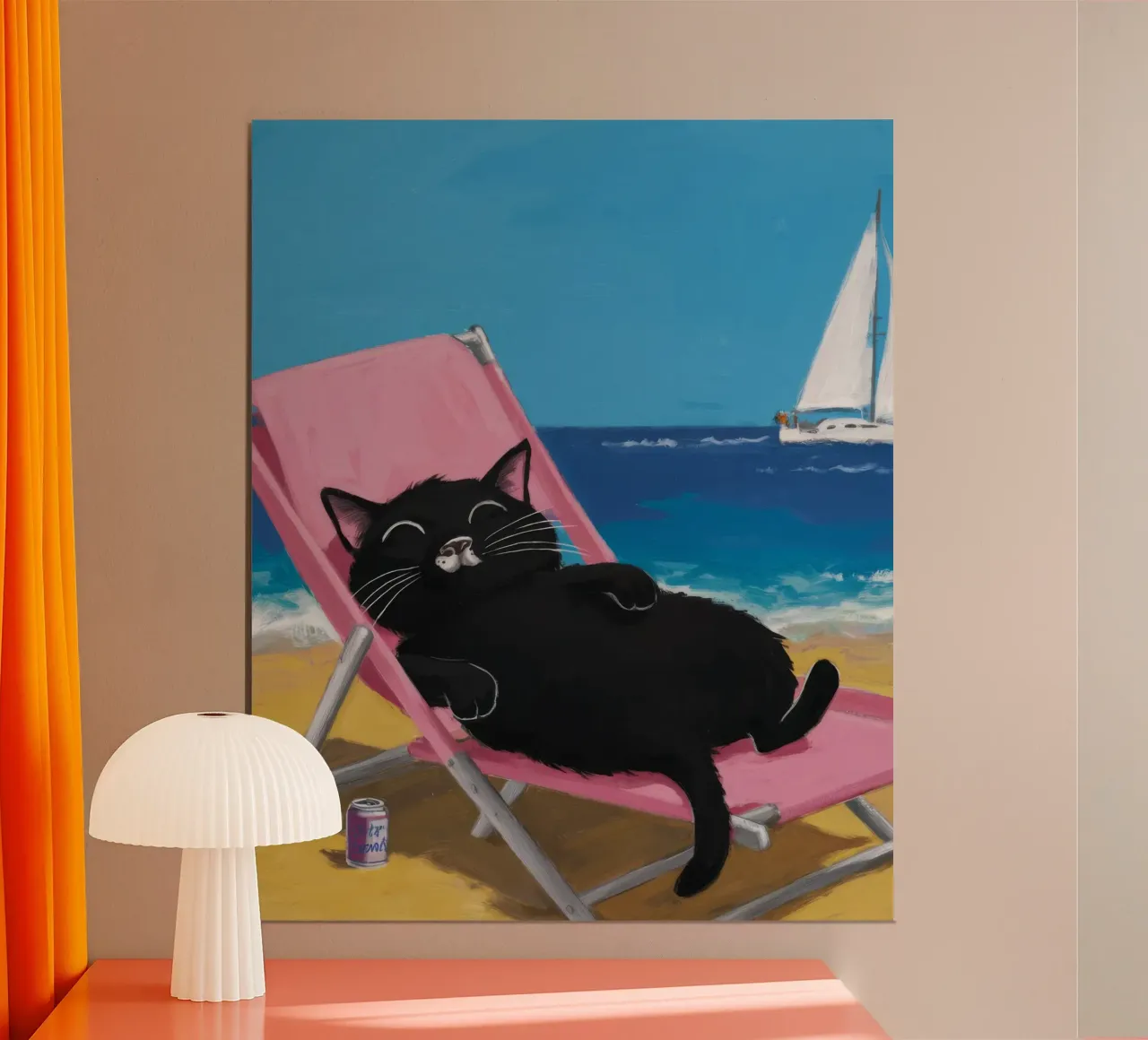 Gatto da spiaggia poster con telaio in legno da FadeAura