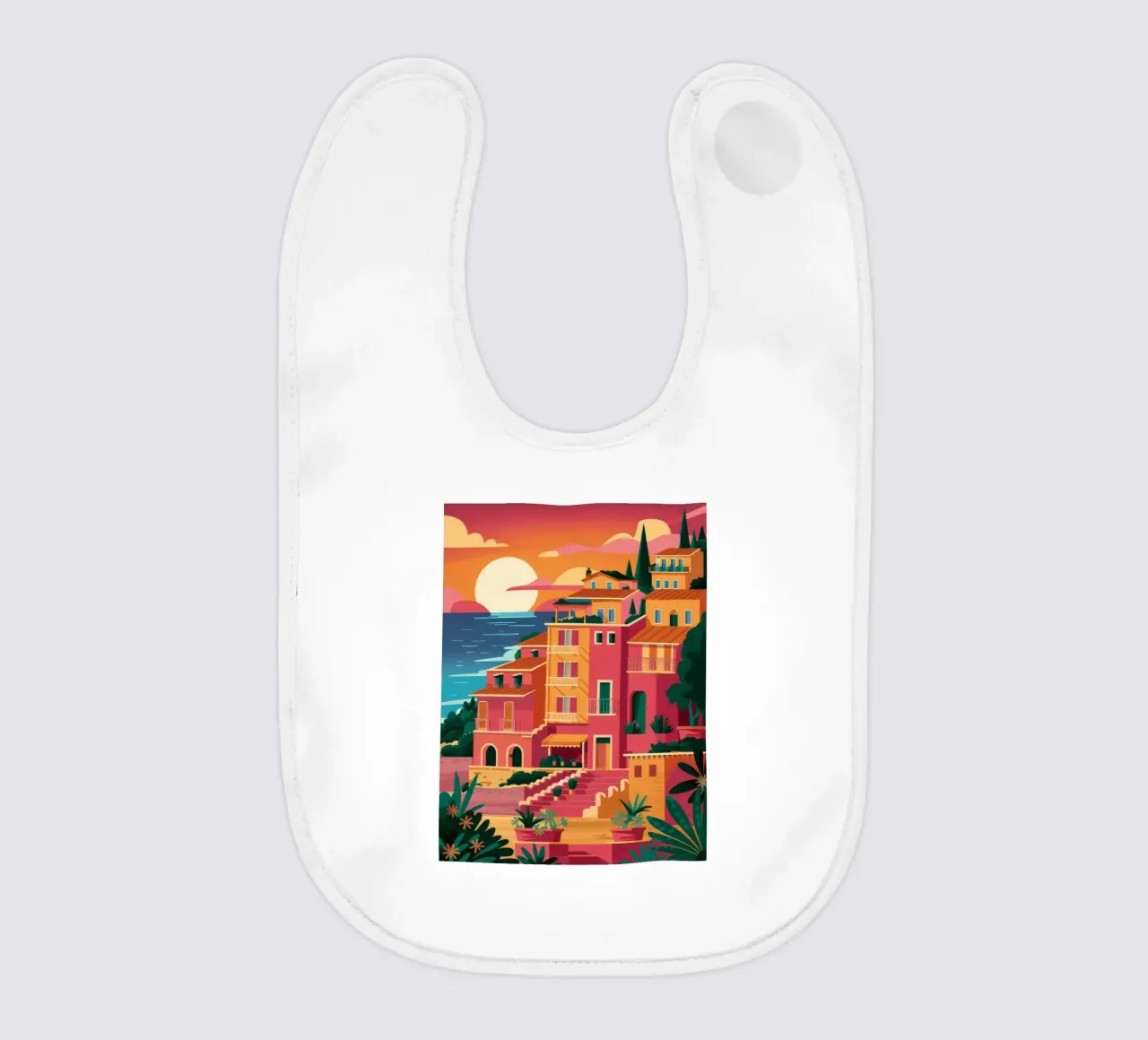 Seaside Sunset Vista baby bib by Muse Artworks