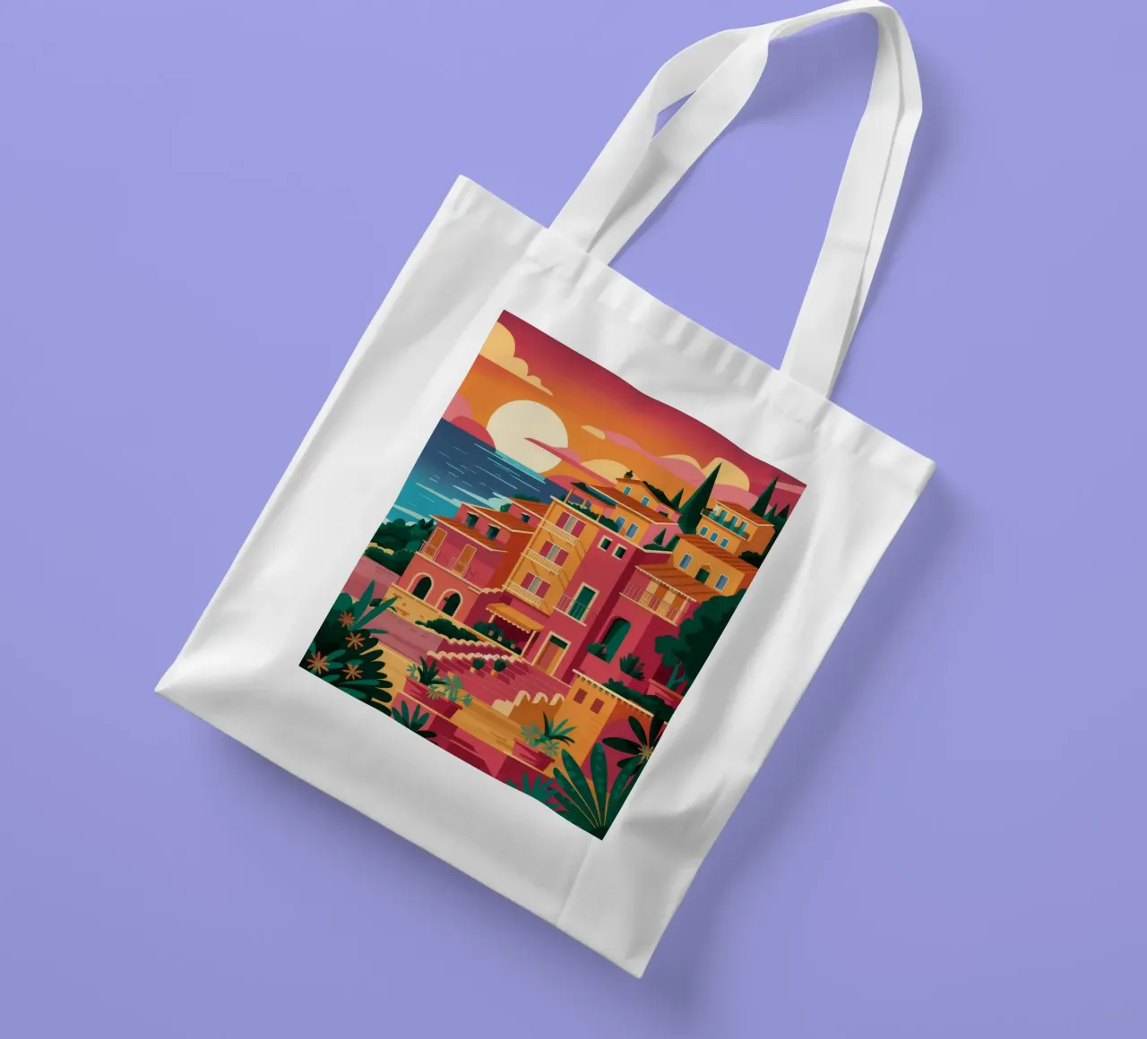 Seaside Sunset Vista Jutebeutel von Muse Artworks