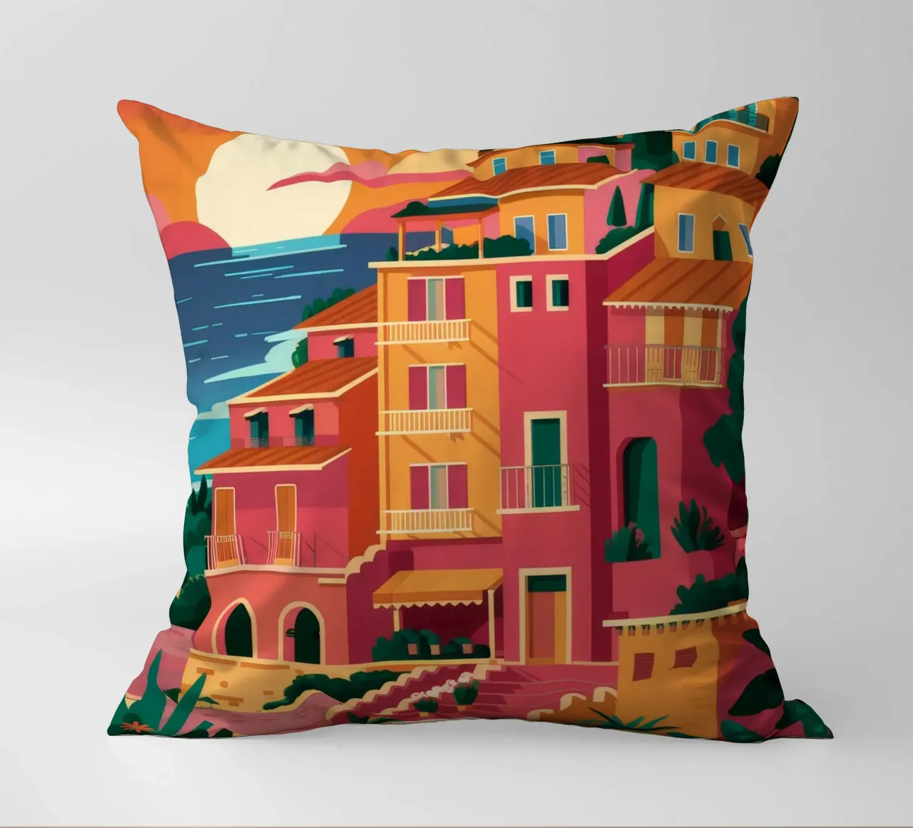 Seaside Sunset Vista decorative cushion by Muse Artworks