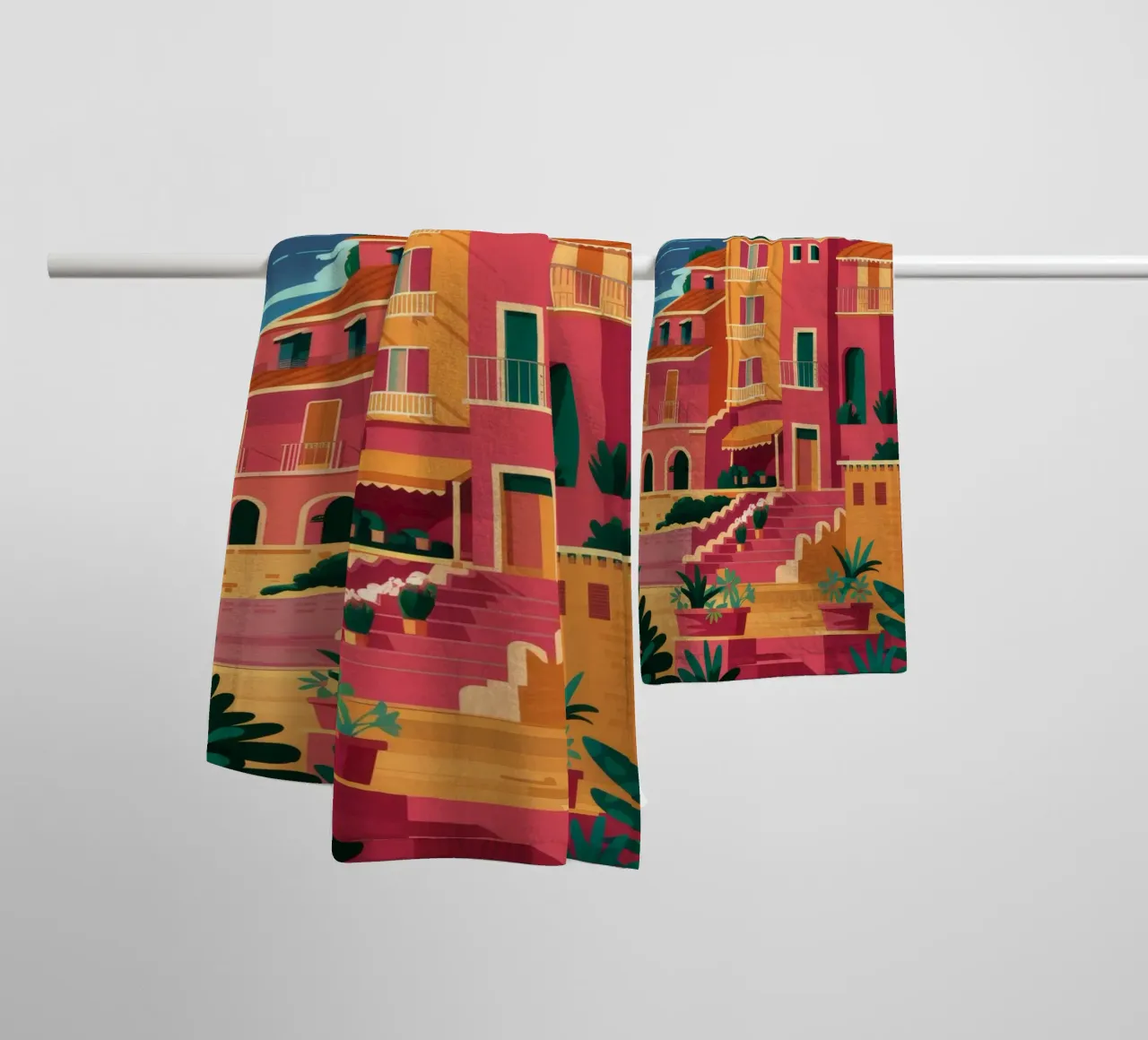 Seaside Zonsondergang Uitzicht badhanddoek van Muse Artworks