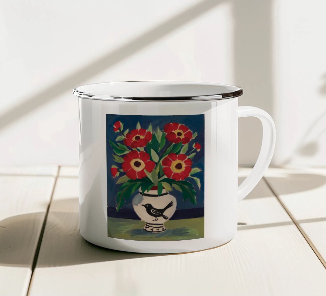 Vaso per uccelli Fiori rossi tazza in smalto da Stone Decade