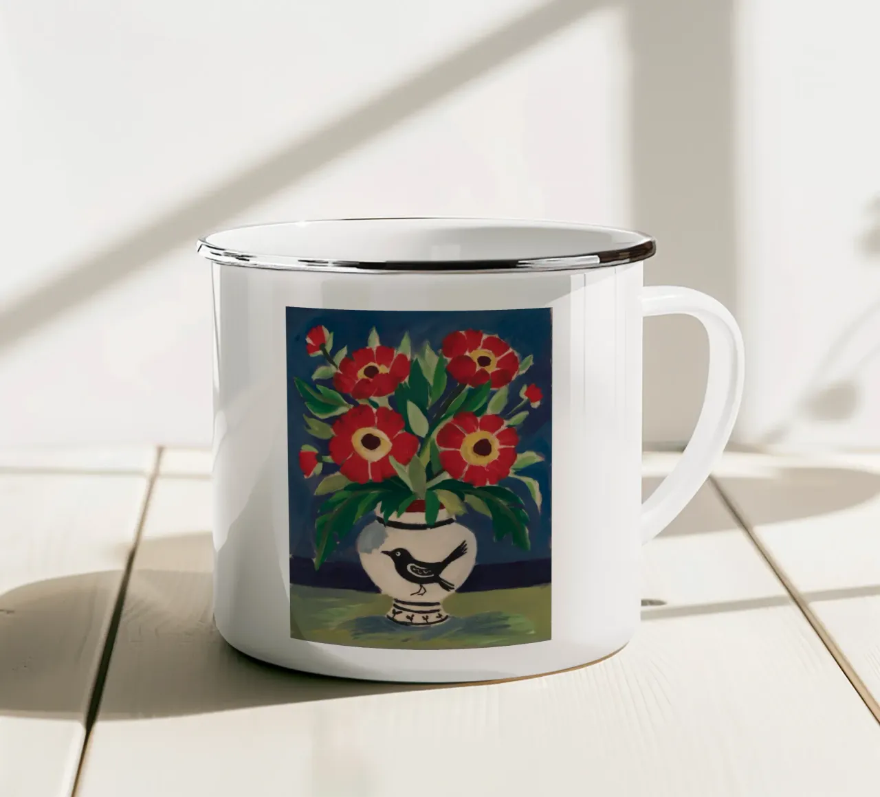 Vaso per uccelli Fiori rossi tazza in smalto da Stone Decade