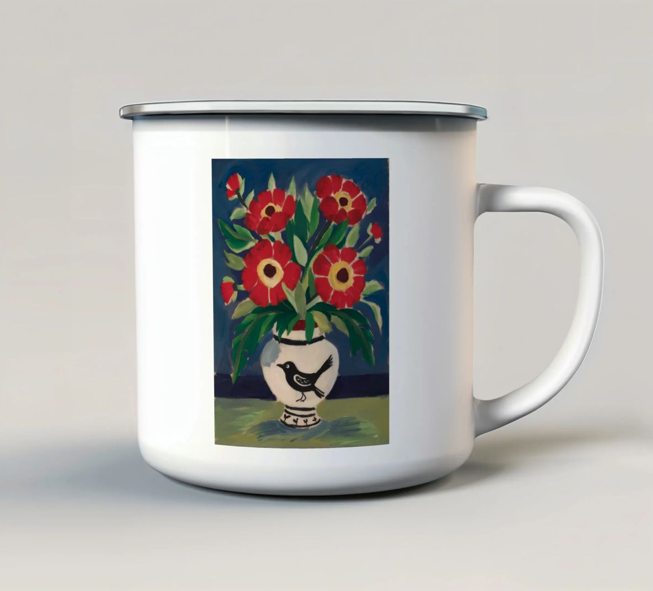 Vaso per uccelli Fiori rossi tazza in smalto da Stone Decade