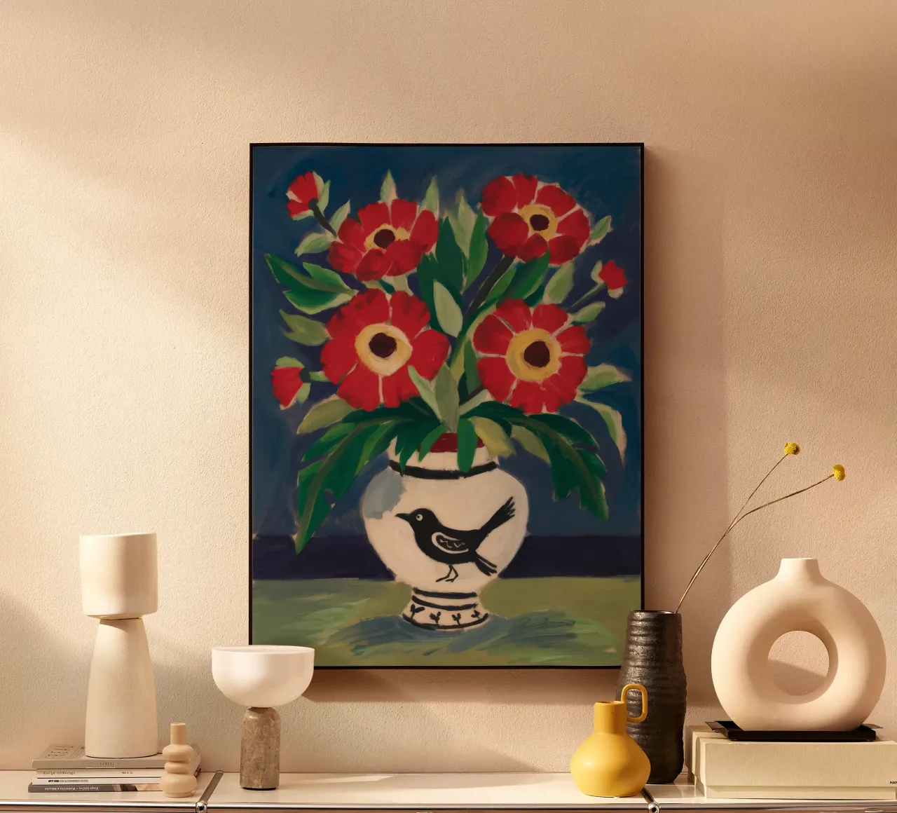 Vaso per uccelli Fiori rossi plexiglass da Stone Decade