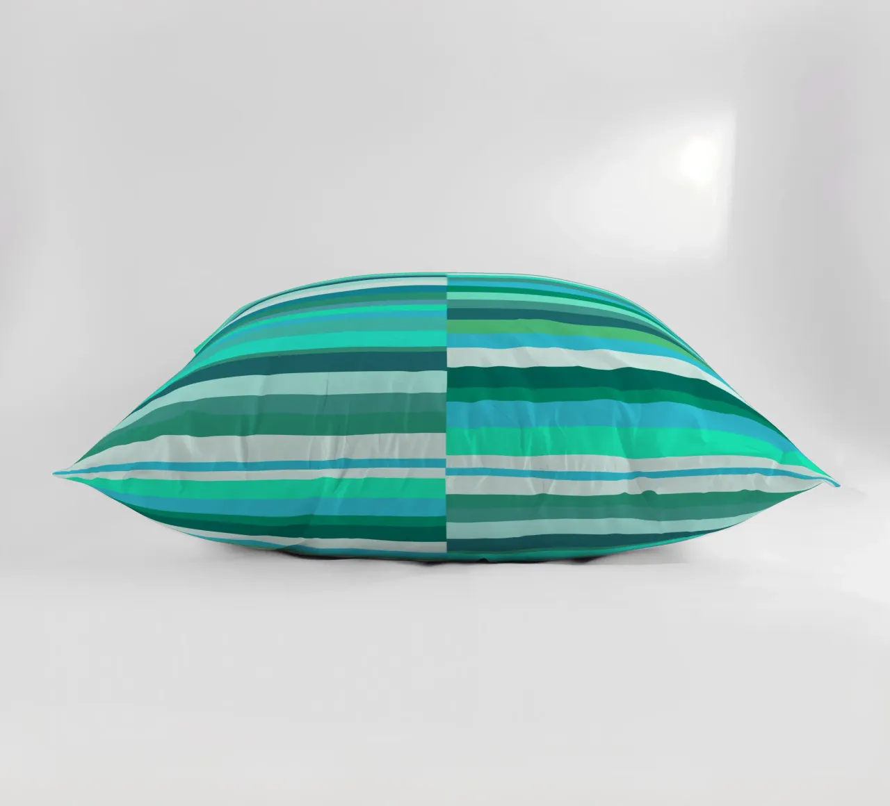 Stripes in shades of green-blue, geometric shapes, modern print decorative cushion by Lilou Art