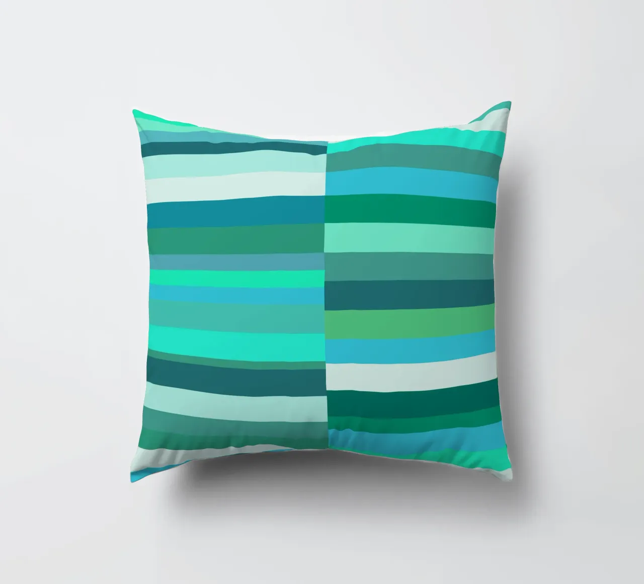 Stripes in shades of green-blue, geometric shapes, modern print decorative cushion by Lilou Art