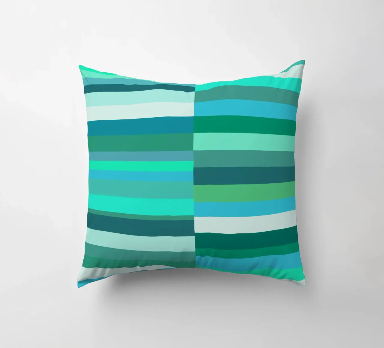 Stripes in shades of green-blue, geometric shapes, modern print decorative cushion by Lilou Art